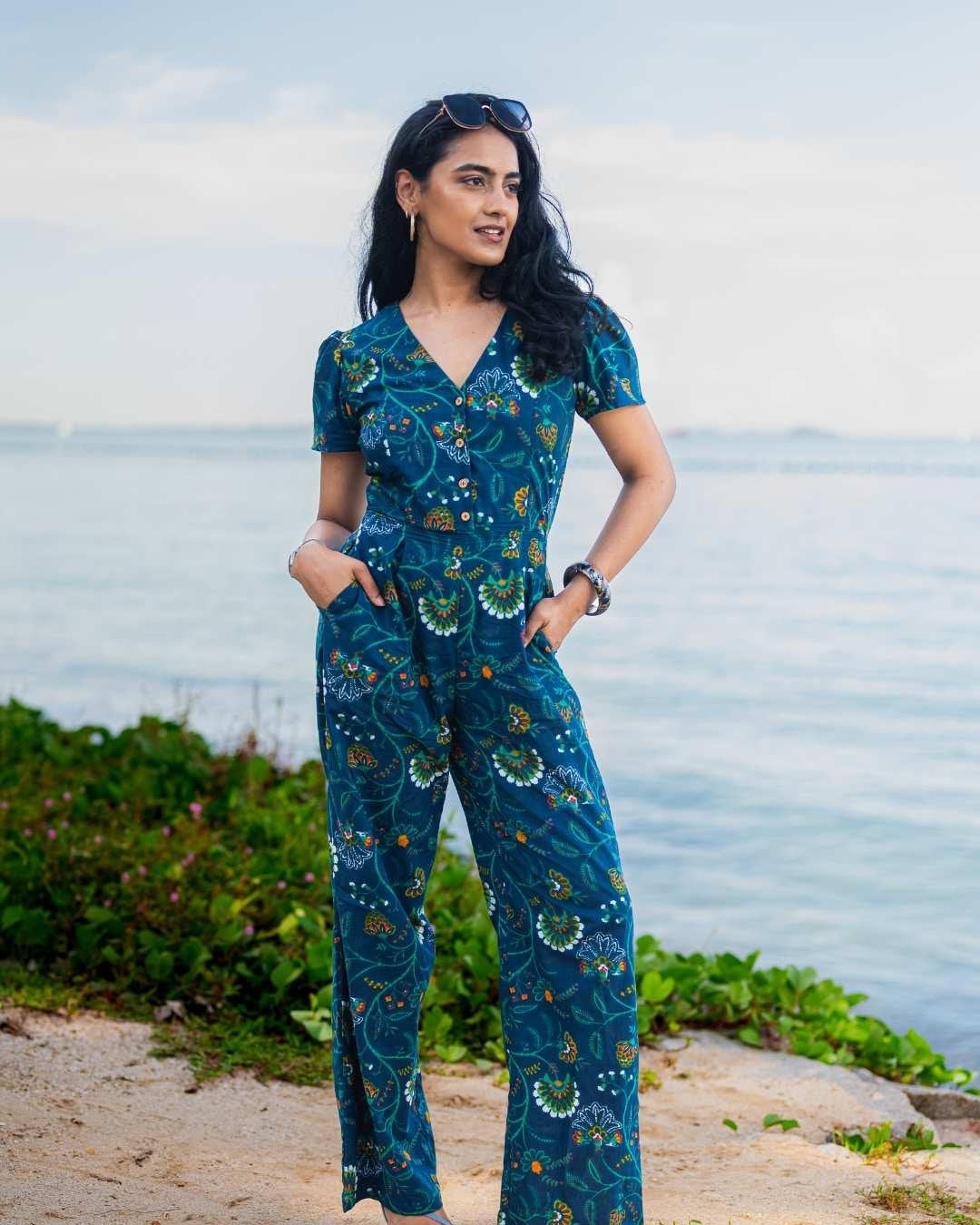 NIMBU | Calypso Women's Jumpsuit In Forest Blue