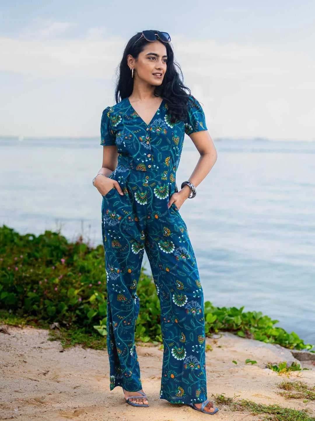 NIMBU | Calypso Women's Jumpsuit In Forest Blue