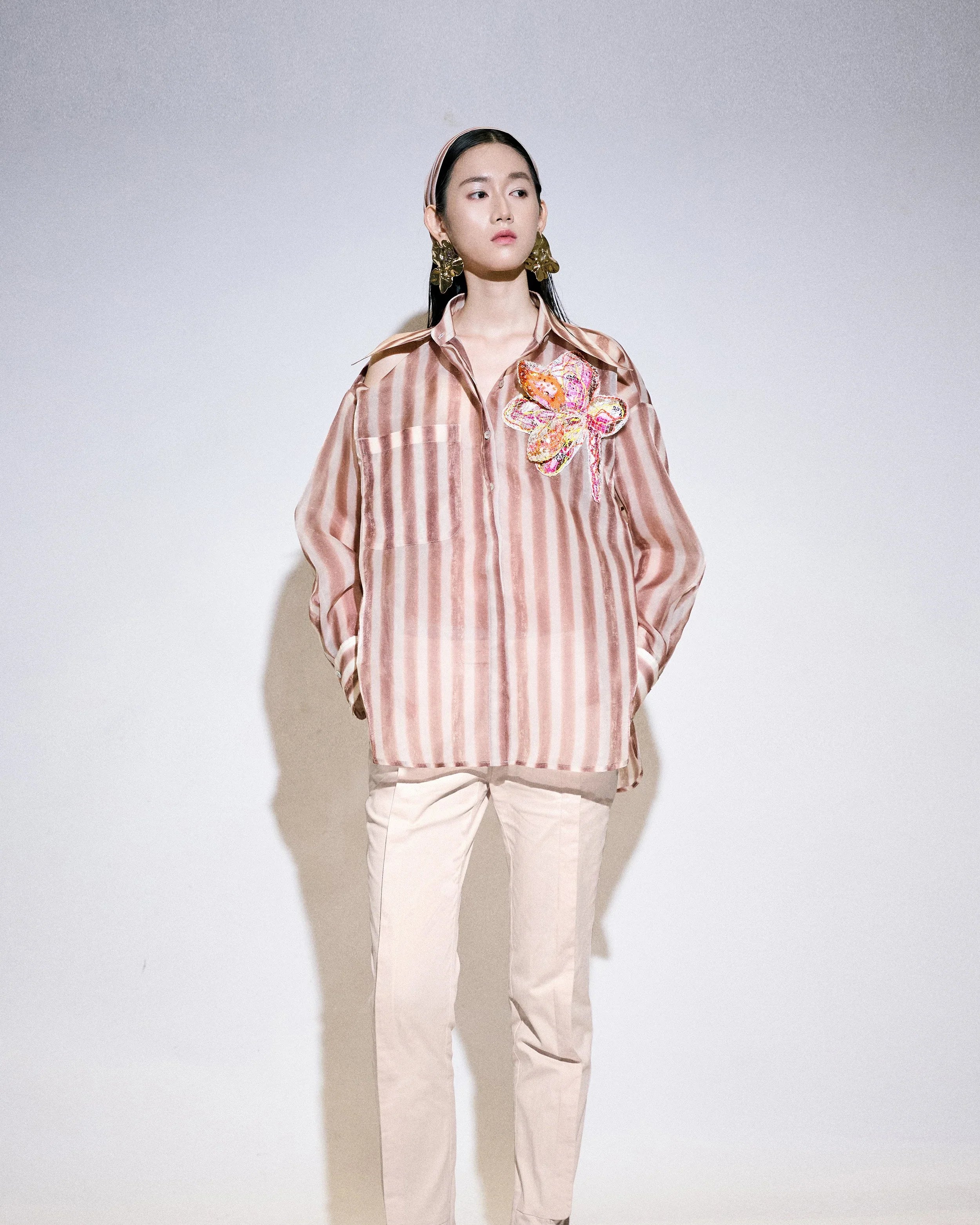 KHAAR | Stripes Floral Oversized Shirt