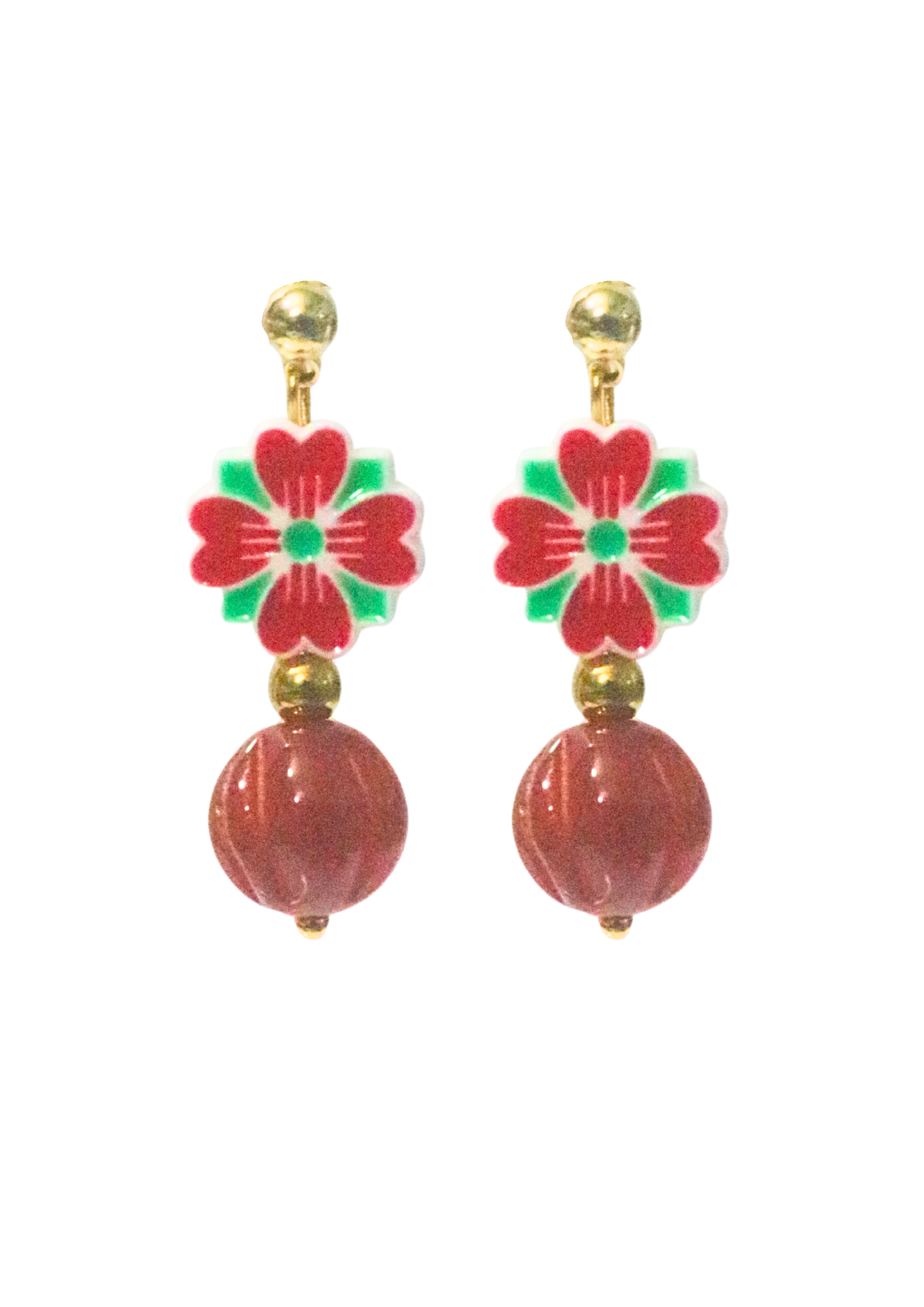 THE ANTECEDENT STORE | E - Peranakan Motif Porcelain Earrings - With Red Agate