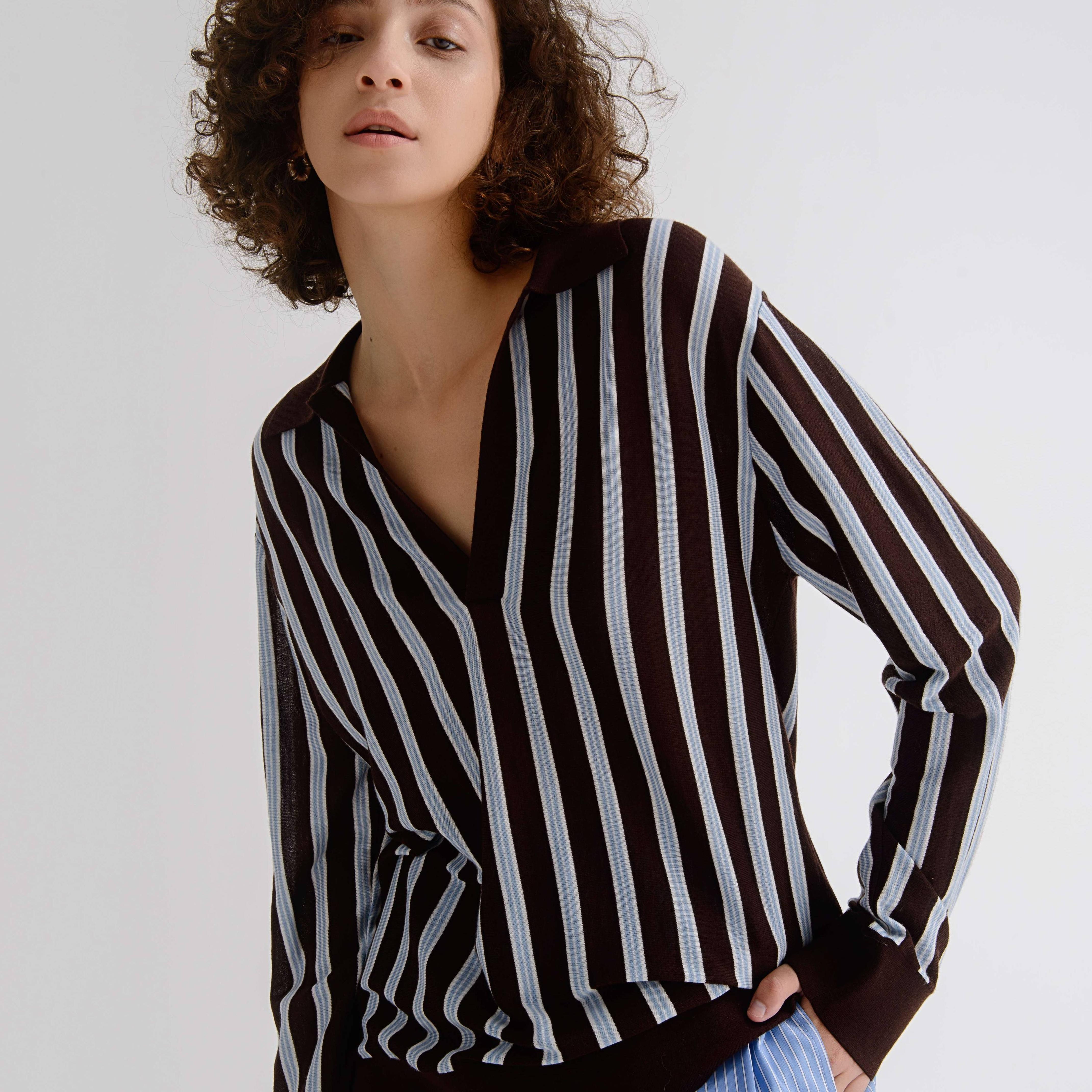 LAYERPLAN | Aziel Light Weight Wool Striped Polo Top