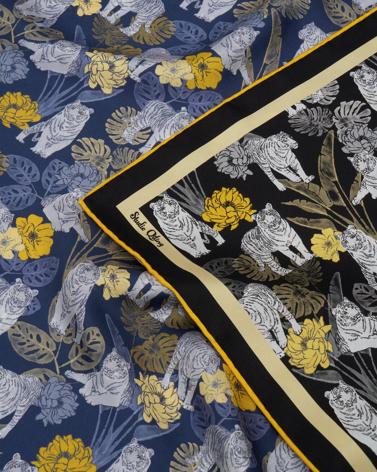 STUDIO QILING | Tiger Navy Night Double Side Silk Scarf 100