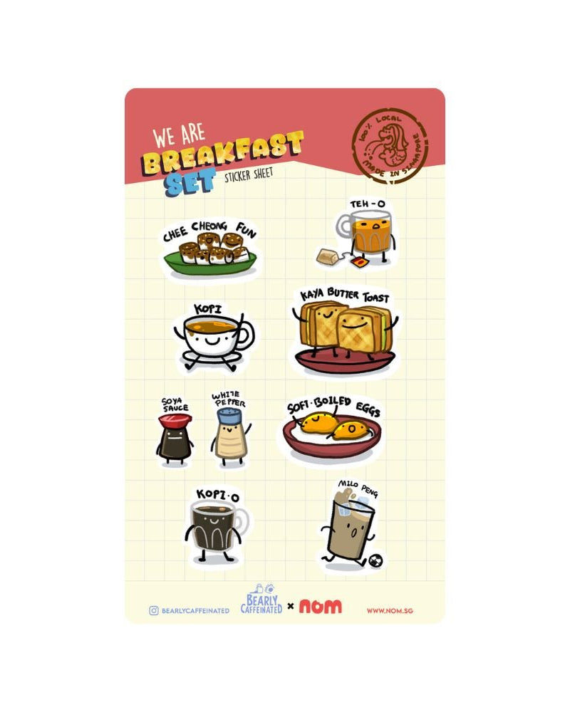 NOM | NOM x BearlyCaffeinated Breakfast Set And Kueh Sticker Sheet
