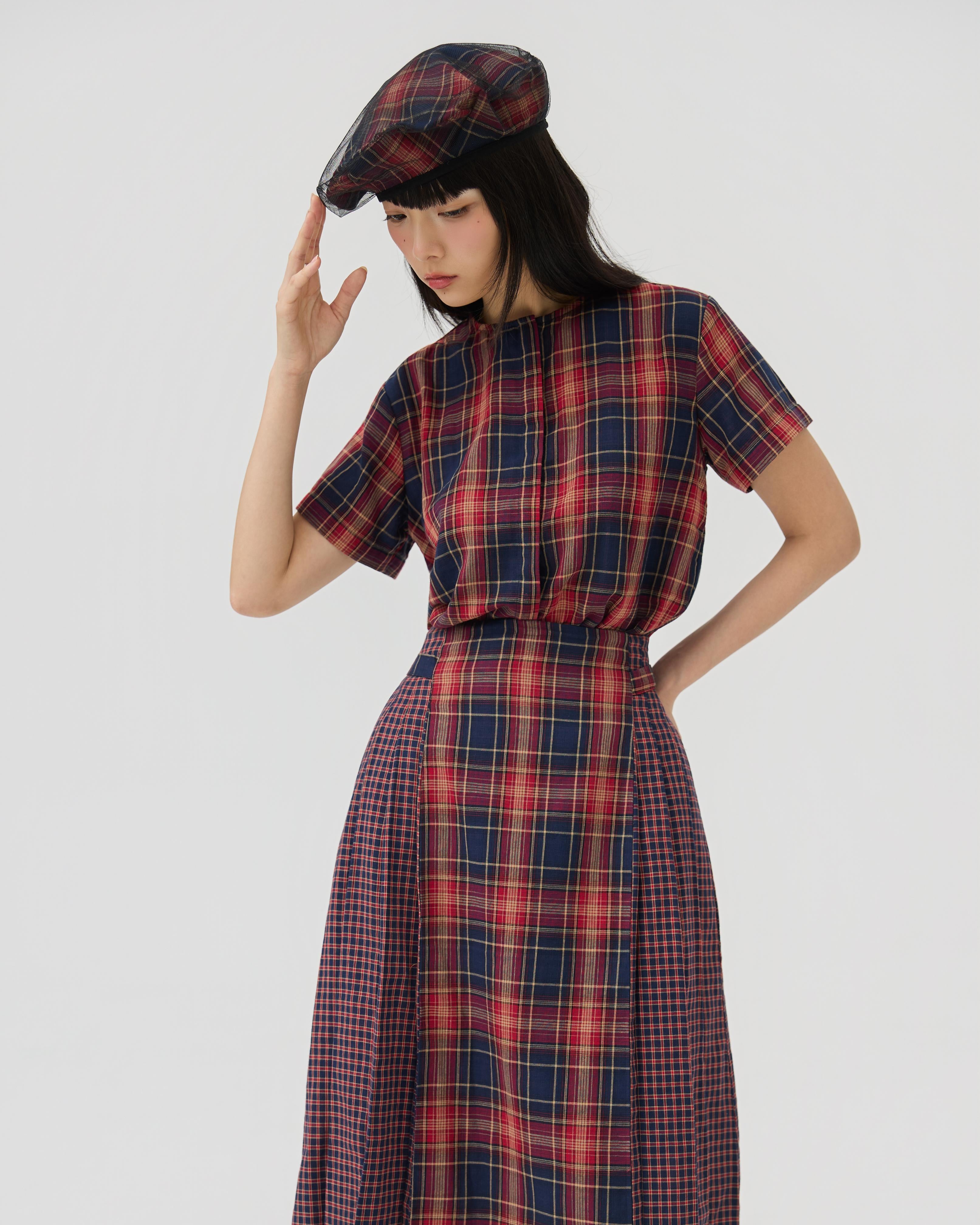 3EIGHTH | Ginrin Skirt In Red Tartan Double Gauze