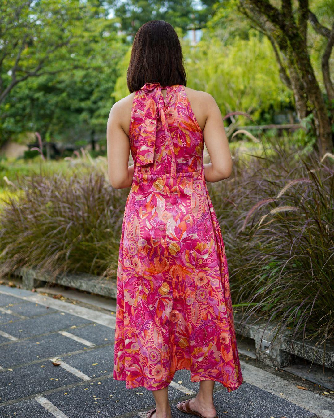 NIMBU | Eden Hot Pink Women's Long Halter in Muslin Cotton