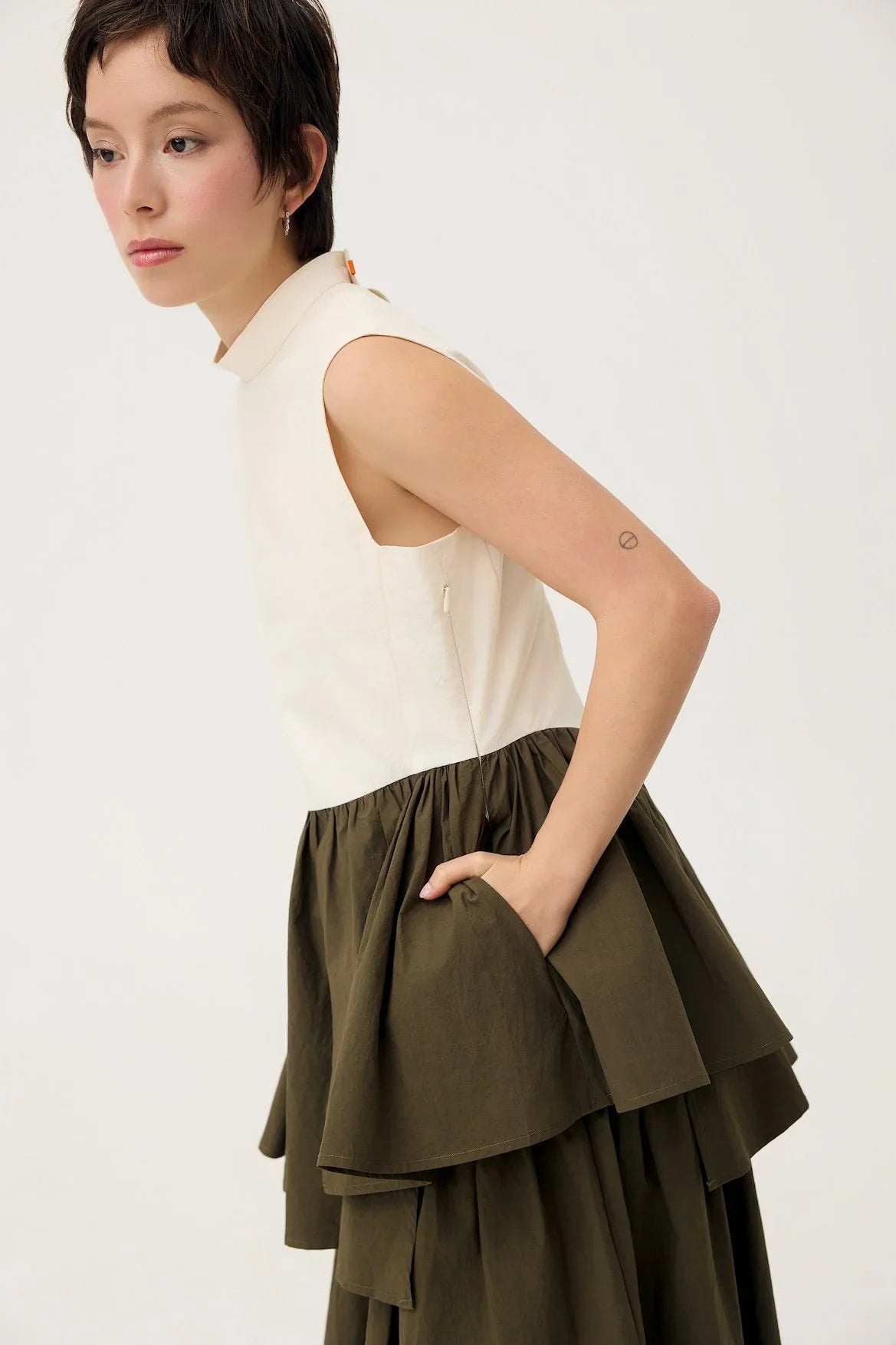 3EIGHTH | Ukabu Dress in Olive & Cream