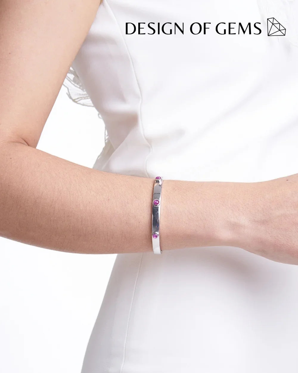 CREATIVE JEWELLERY STUDIO | Burmese Pinkish Ruby, Rhodium Plated Silver Cuff by Design of Gems