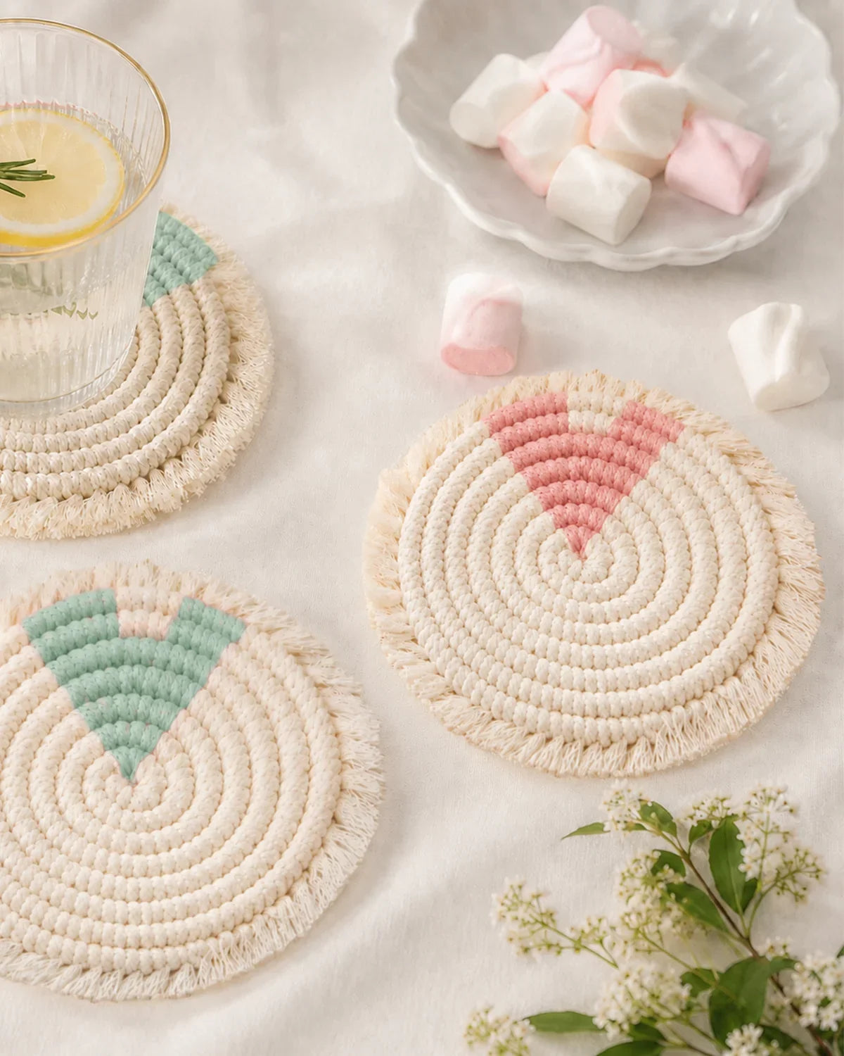 MEJA MAISON DE BALI | The Amour Macrame Coaster by Meja - Rose Tan