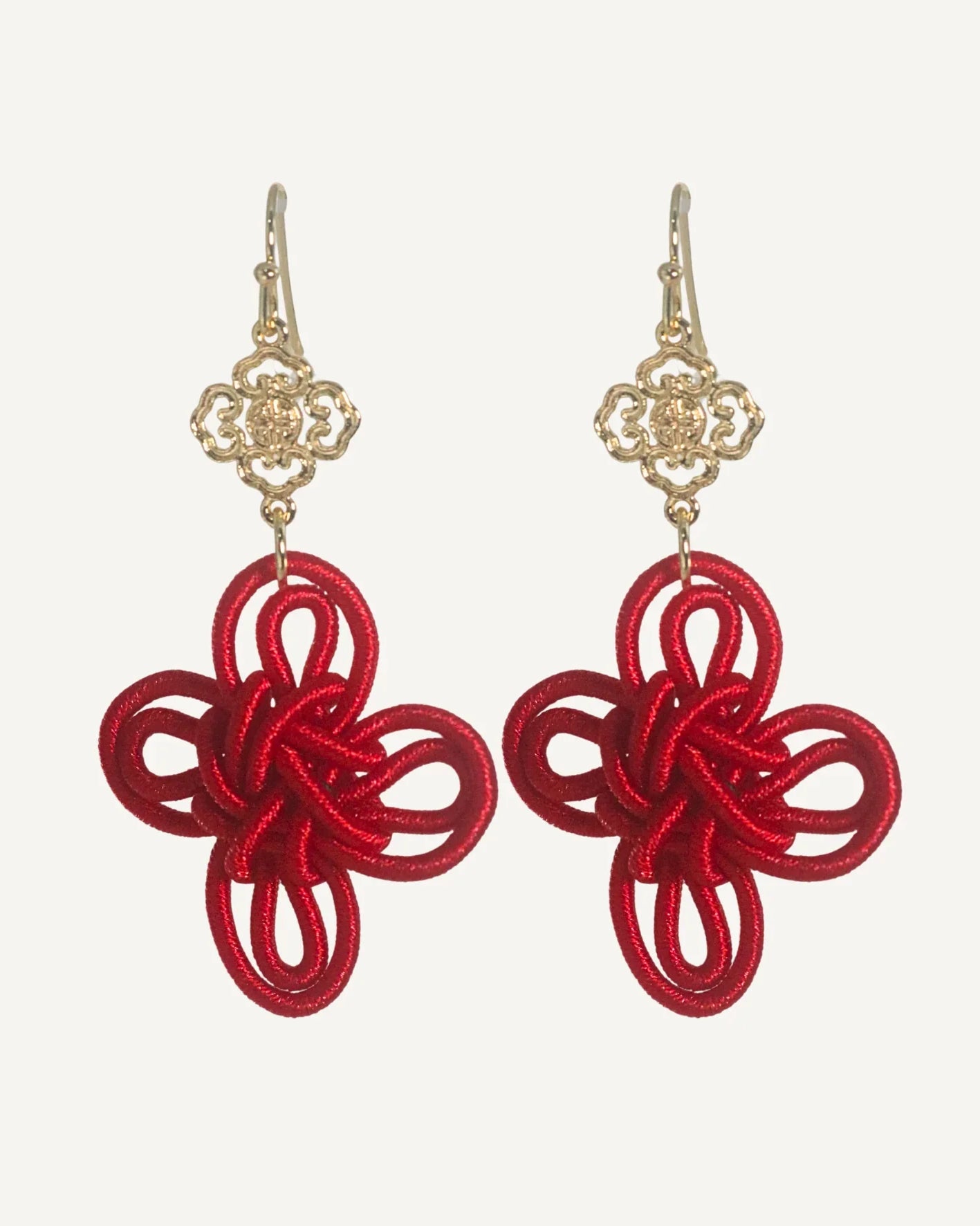THE ANTECEDANT STORE | E - Statement Auspicious Knot & Motif Earrings S3 (Red)