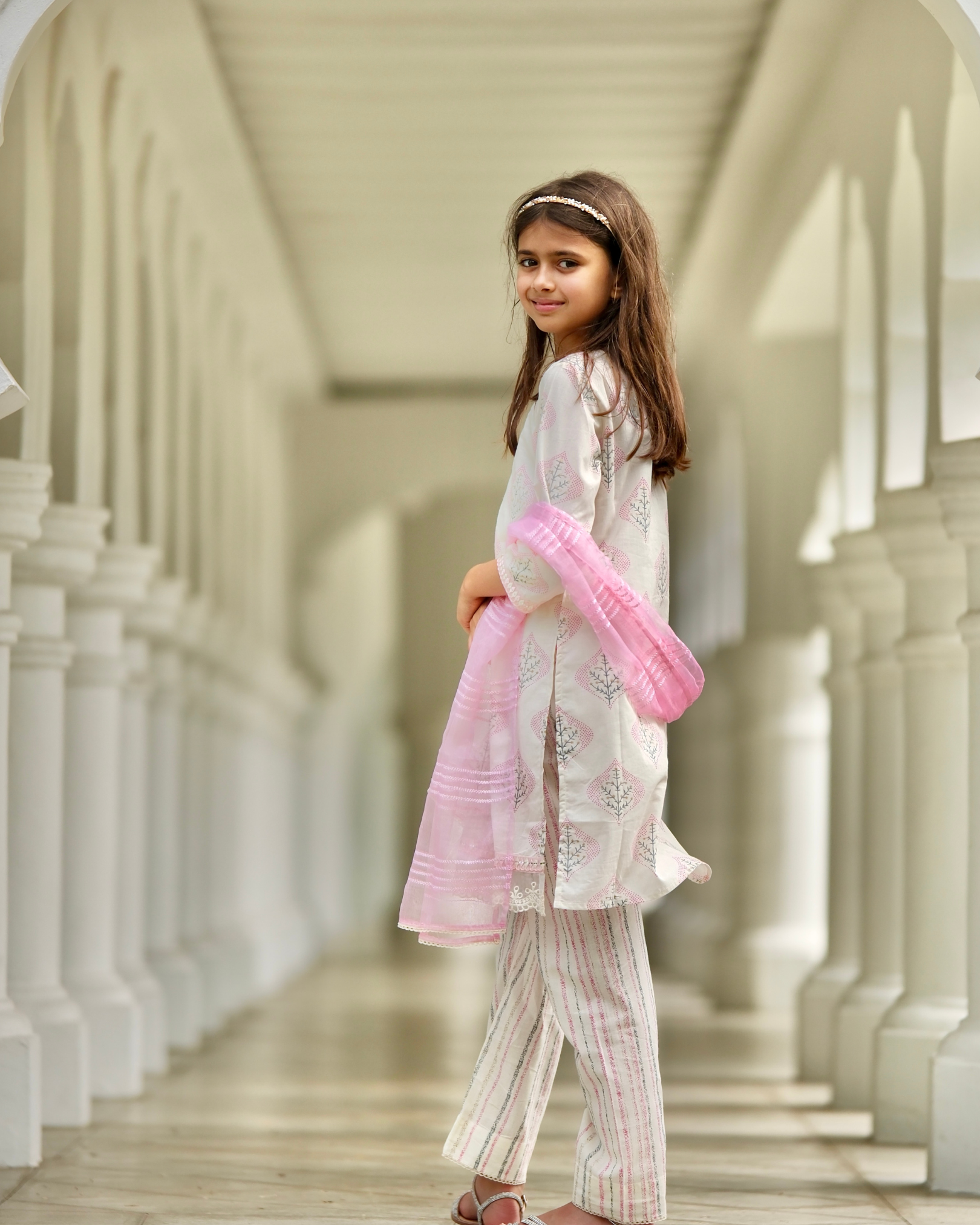 NIMBU | Gul Pink Girls Kurti With Pants Set In Cotton