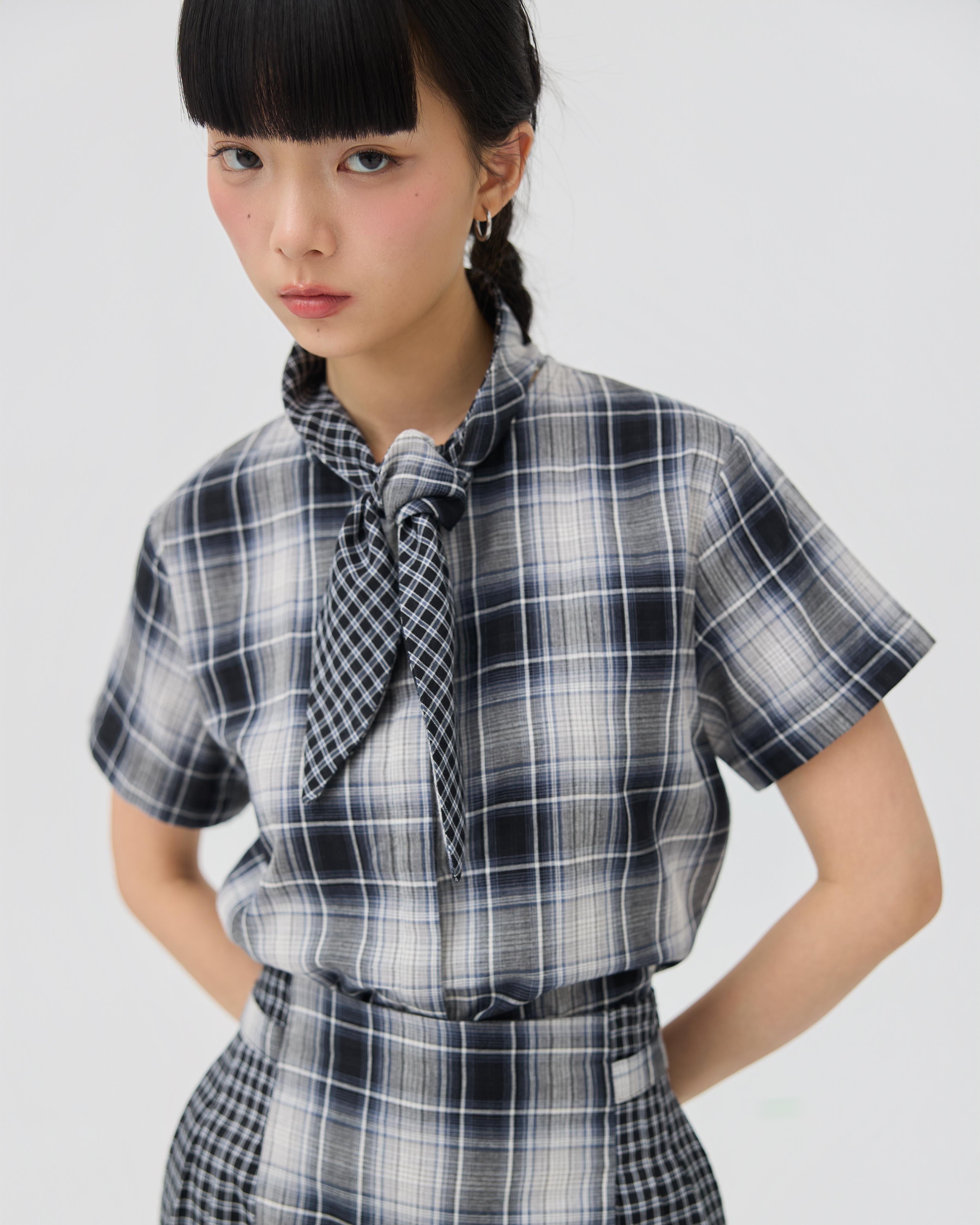 3EIGHTH | Nimai 2-Way Scarf Top in Black Tartan Gauze