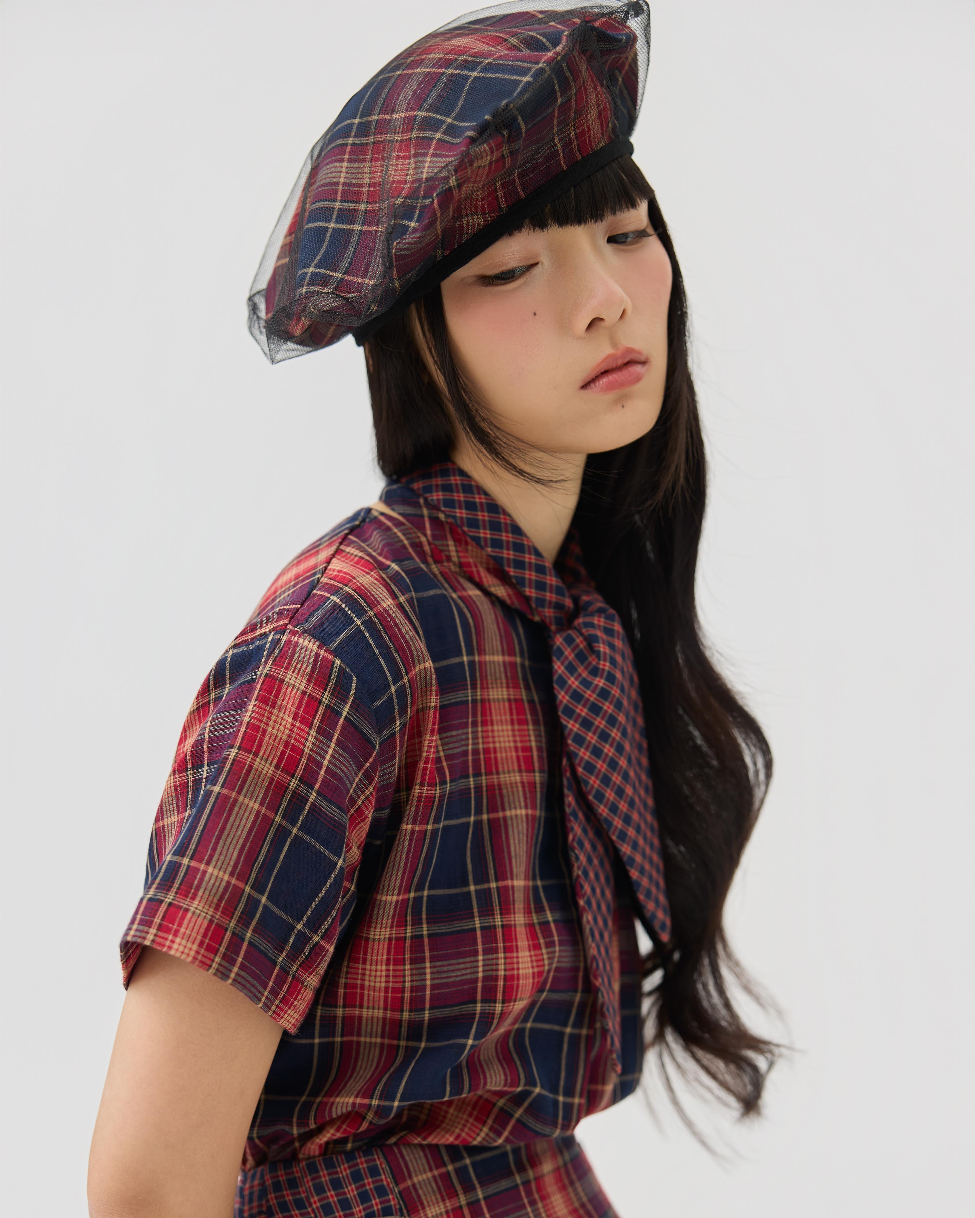 3EIGHTH | Kage Beret in Red Tartan Double Gauze