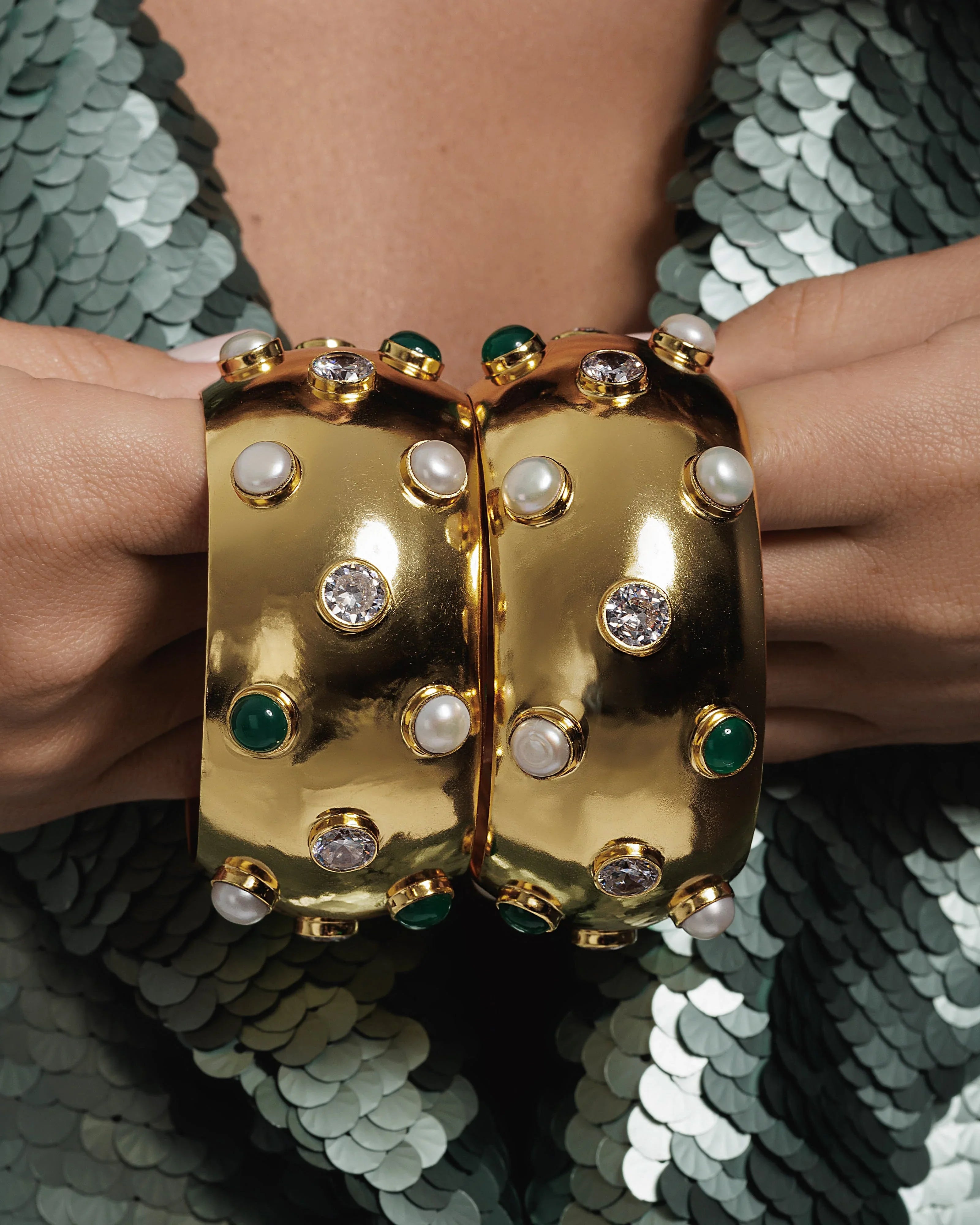 BOHEME BY VERO | Festive Bangle - Green Onyx & Pearls & Zircons