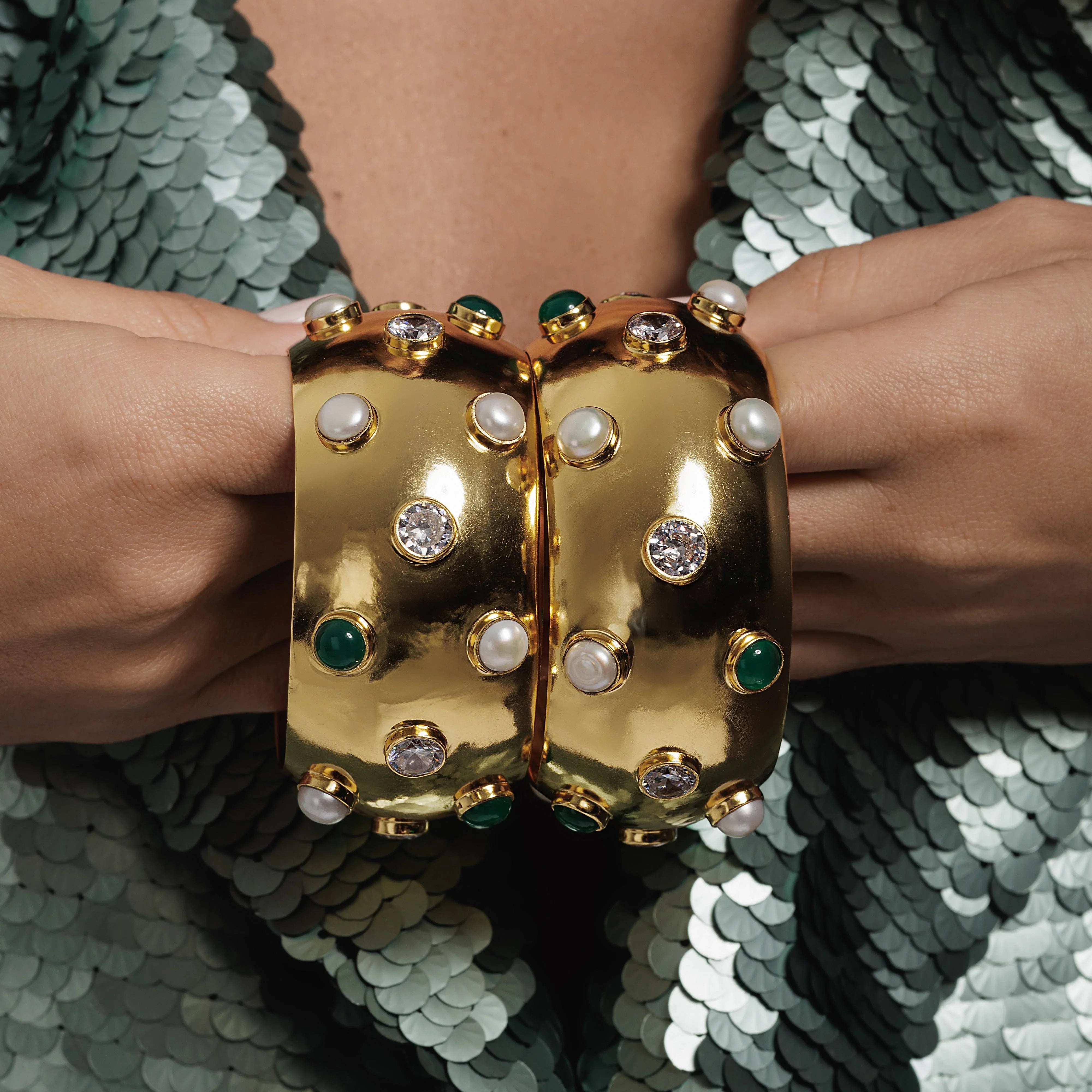 BOHEME BY VERO | Festive Bangle - Green Onyx & Pearls & Zircons