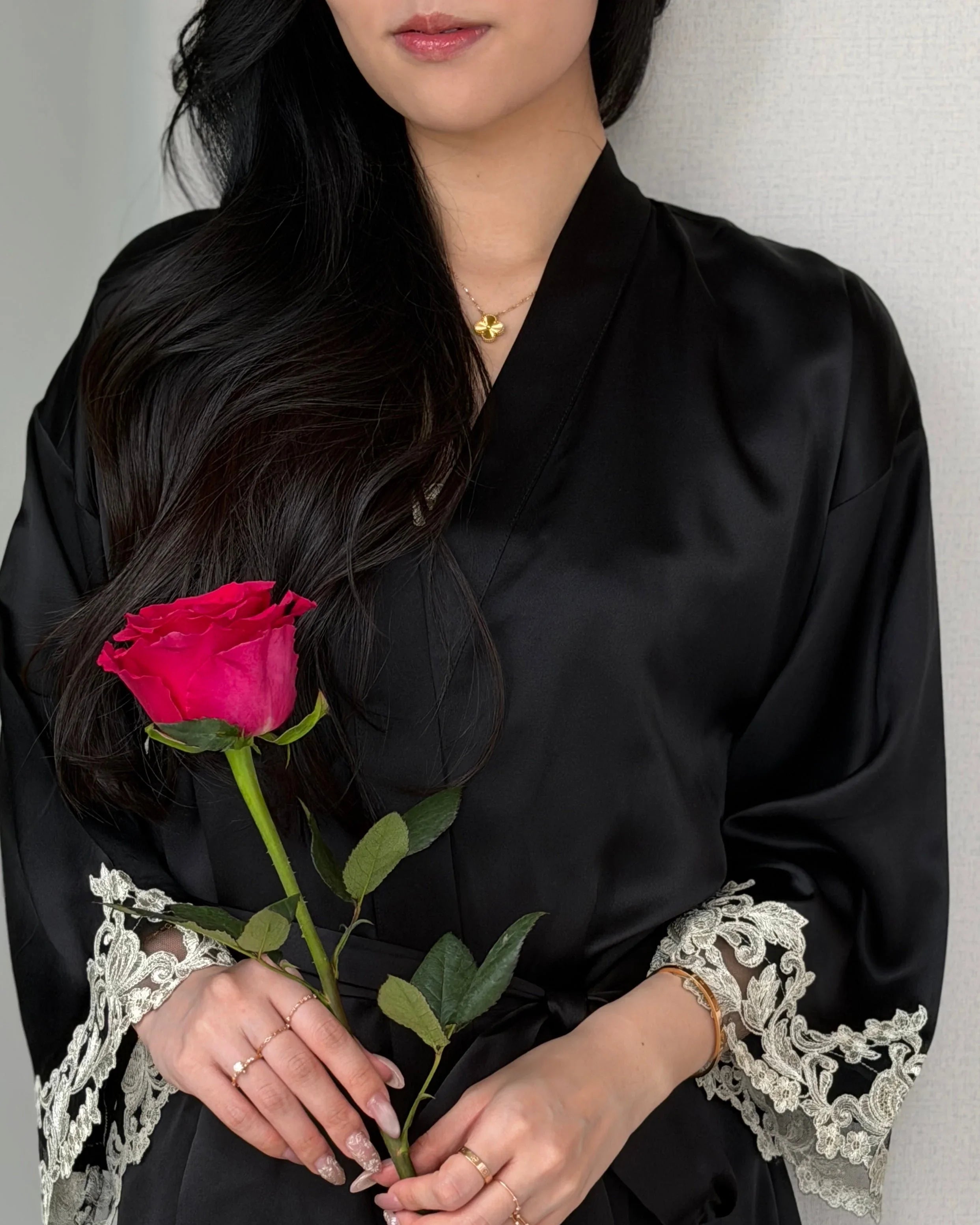 BELLS & BIRDS | Florentine Mulberry Silk Robe (Black)