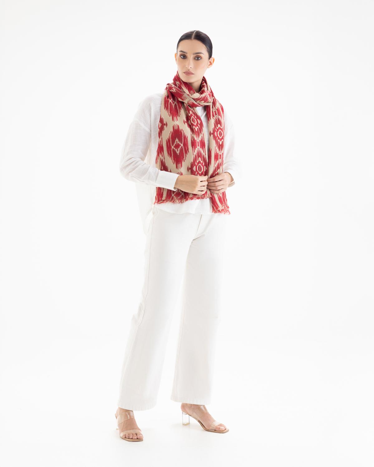 QUEENMARK | AN Patola Ikat Print Red Beige