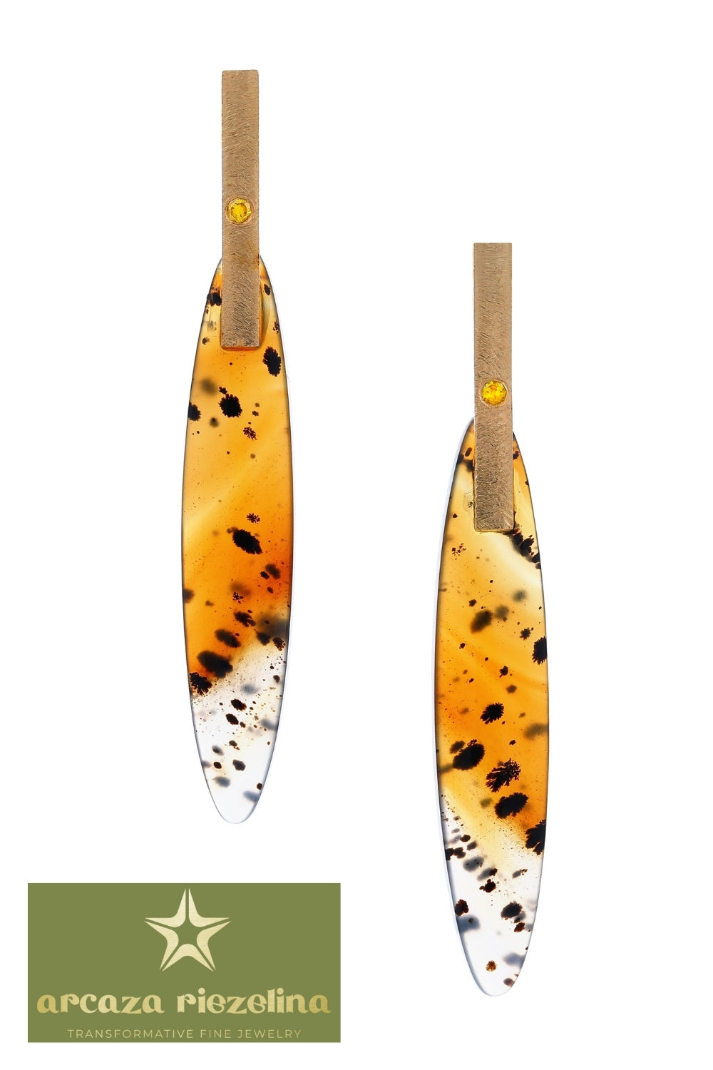 CREATIVE JEWELLERY STUDIO | 18k Gold Montana Agate & Diamond "Unearthing My Life Purpose" Earrings by Arcaza Riezelina