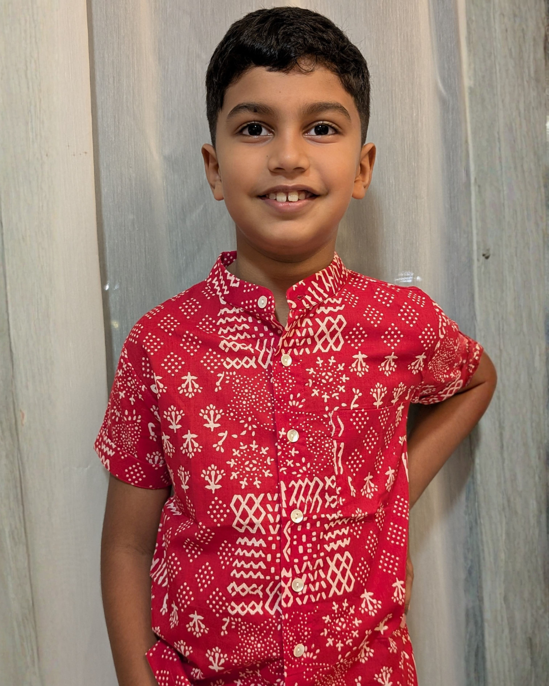 NIMBU | Ember Red Kids Mandarin Cotton Shirt