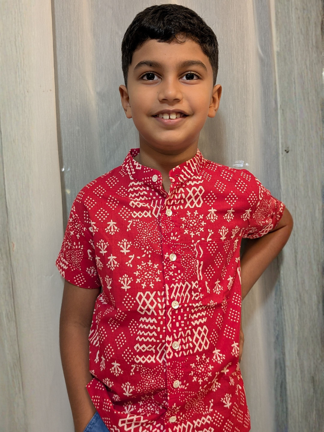 NIMBU | Ember Red Kids Mandarin Cotton Shirt