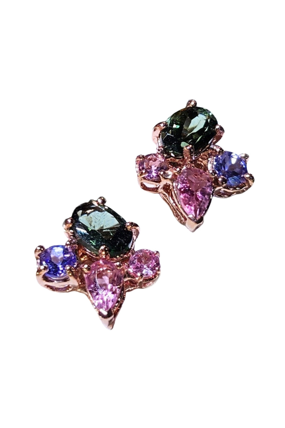 CREATIVE JEWELLERY STUDIO | Pink & Green Tourmaline, Tanzanite & Citrine, Rose Gold Plated Silver Earrings by Blissadora