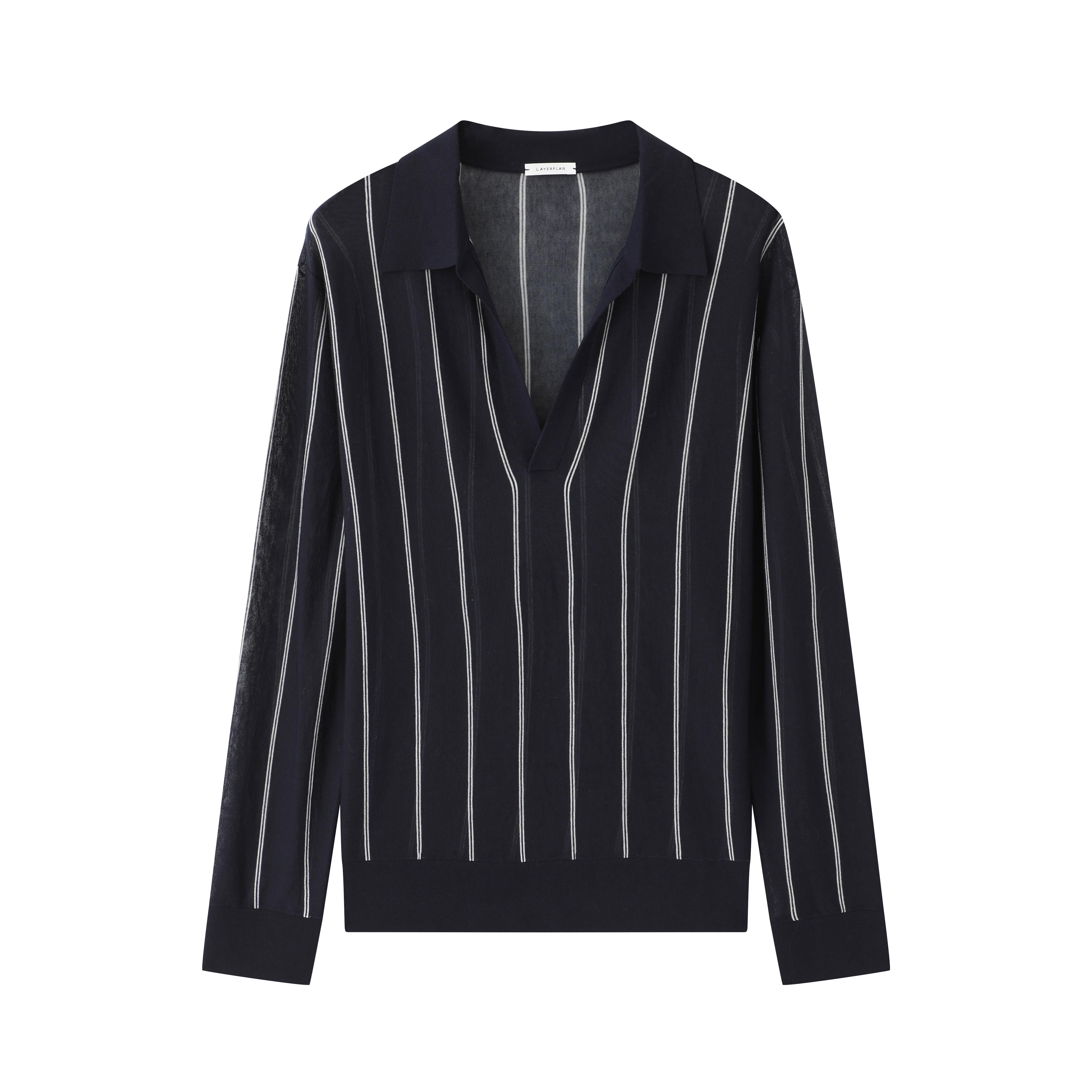 LAYERPLAN | Aziel Light Weight Wool Striped Polo Top