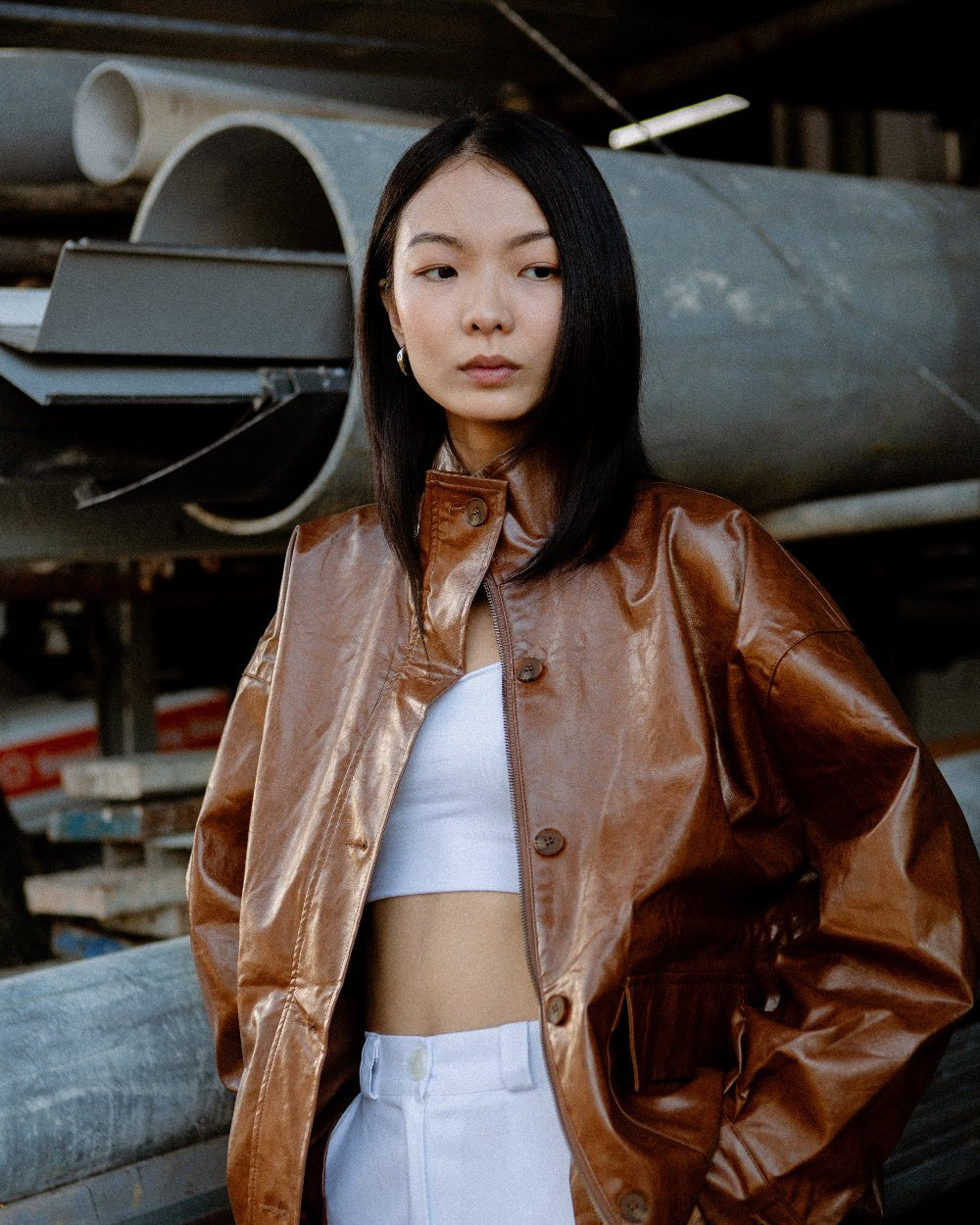 SAERO COLLECTIVE | Ryu Oversized Lacquer Jacket | Pecan Brown