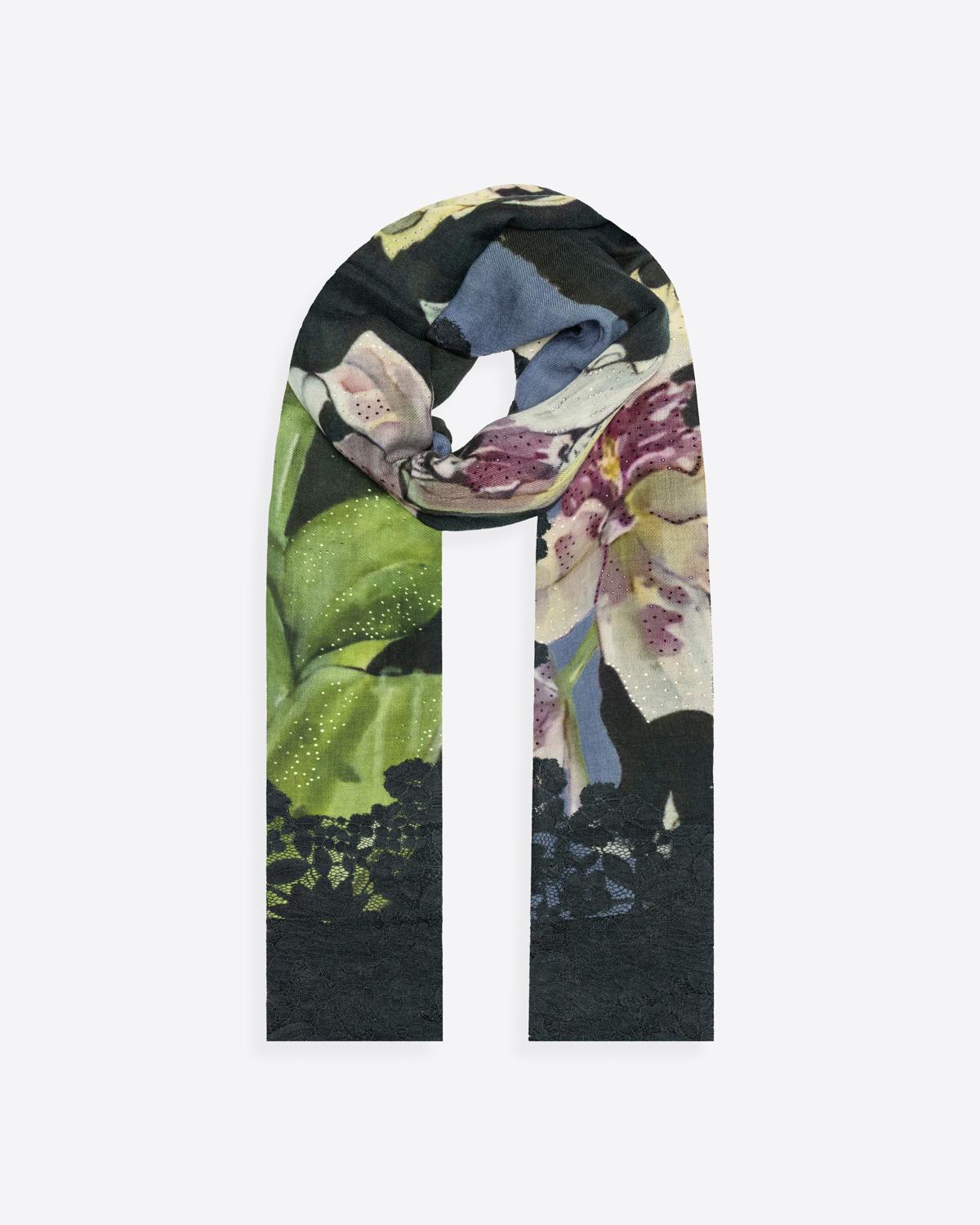 QUEENMARK | AN Assorted Lace Print Crystal Shawl Dark Green Green 2