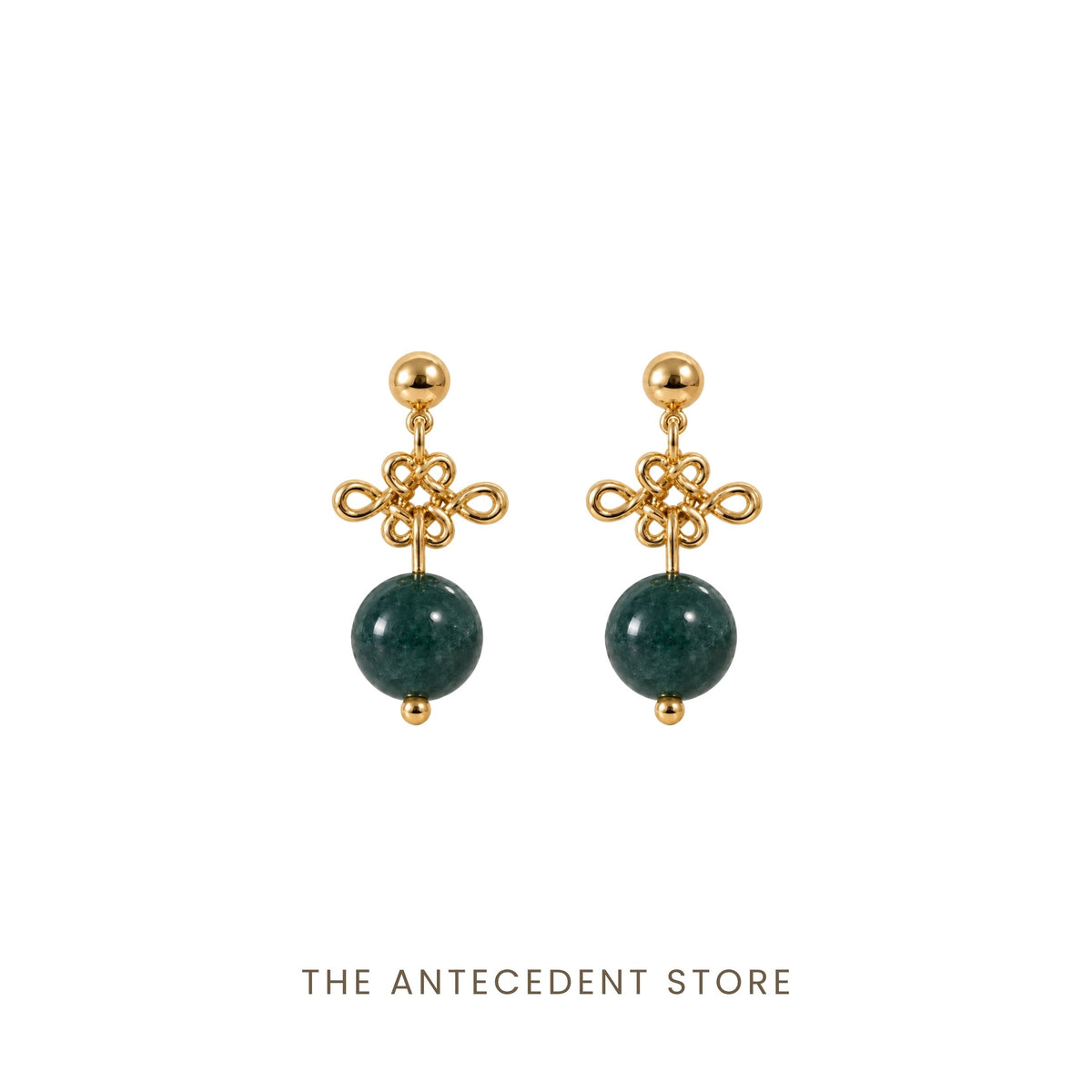 THE ANTECEDENT STORE | Auspicious Ruyi Knot With Green Agate Earrings
