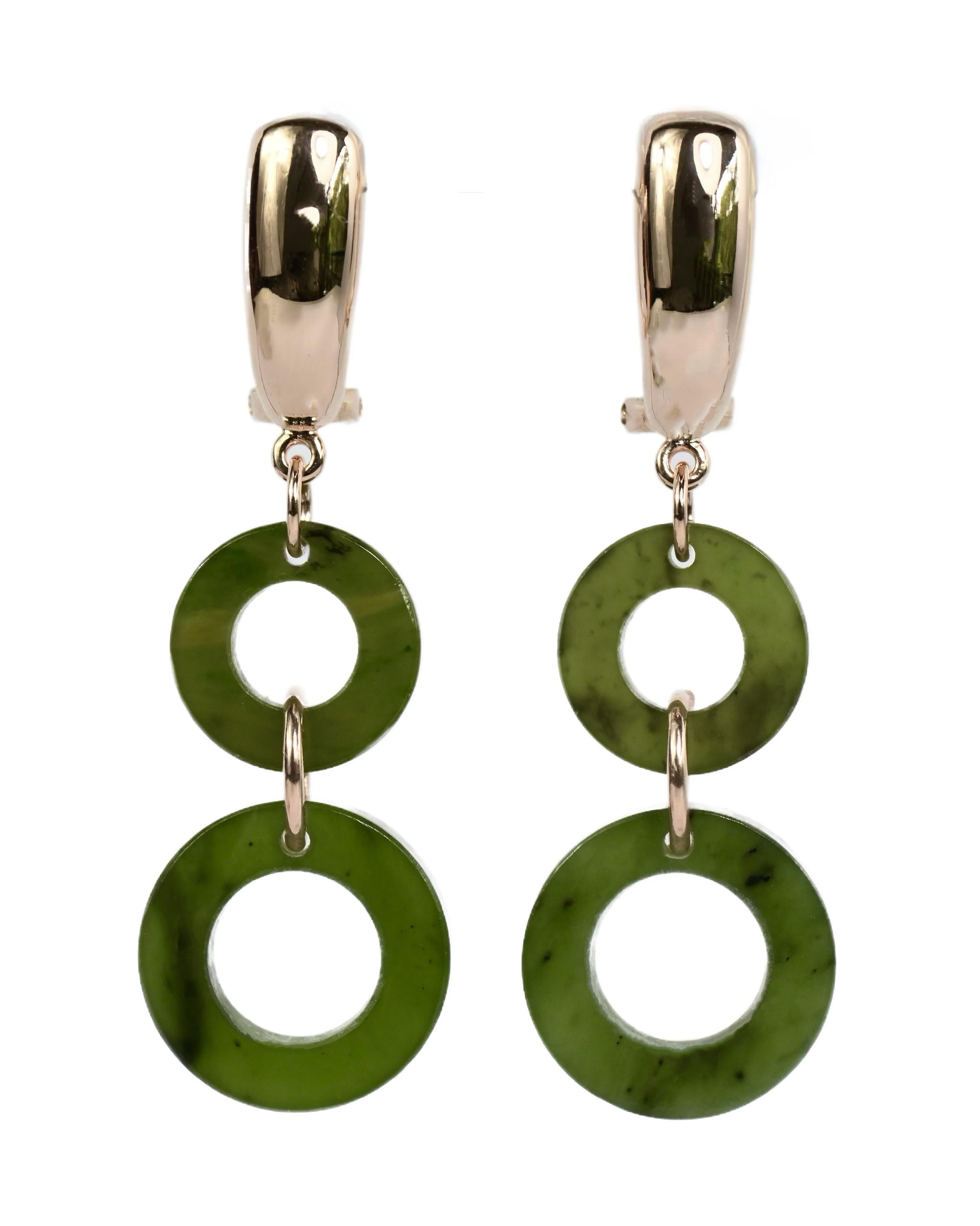 MARILYN TAN JEWELLERY | Nephrite Green Jade Lucky 8 Clip and Post Earrings
