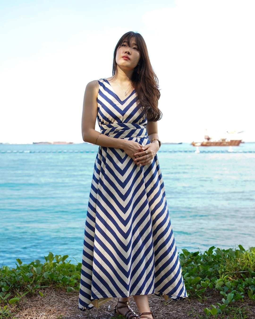 NIMBU | Vela Women's Wave Dress In Blue With Obi Belt