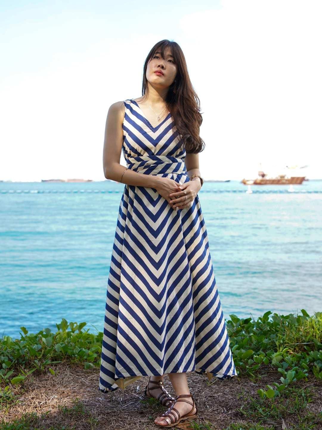 NIMBU | Vela Women's Wave Dress In Blue With Obi Belt