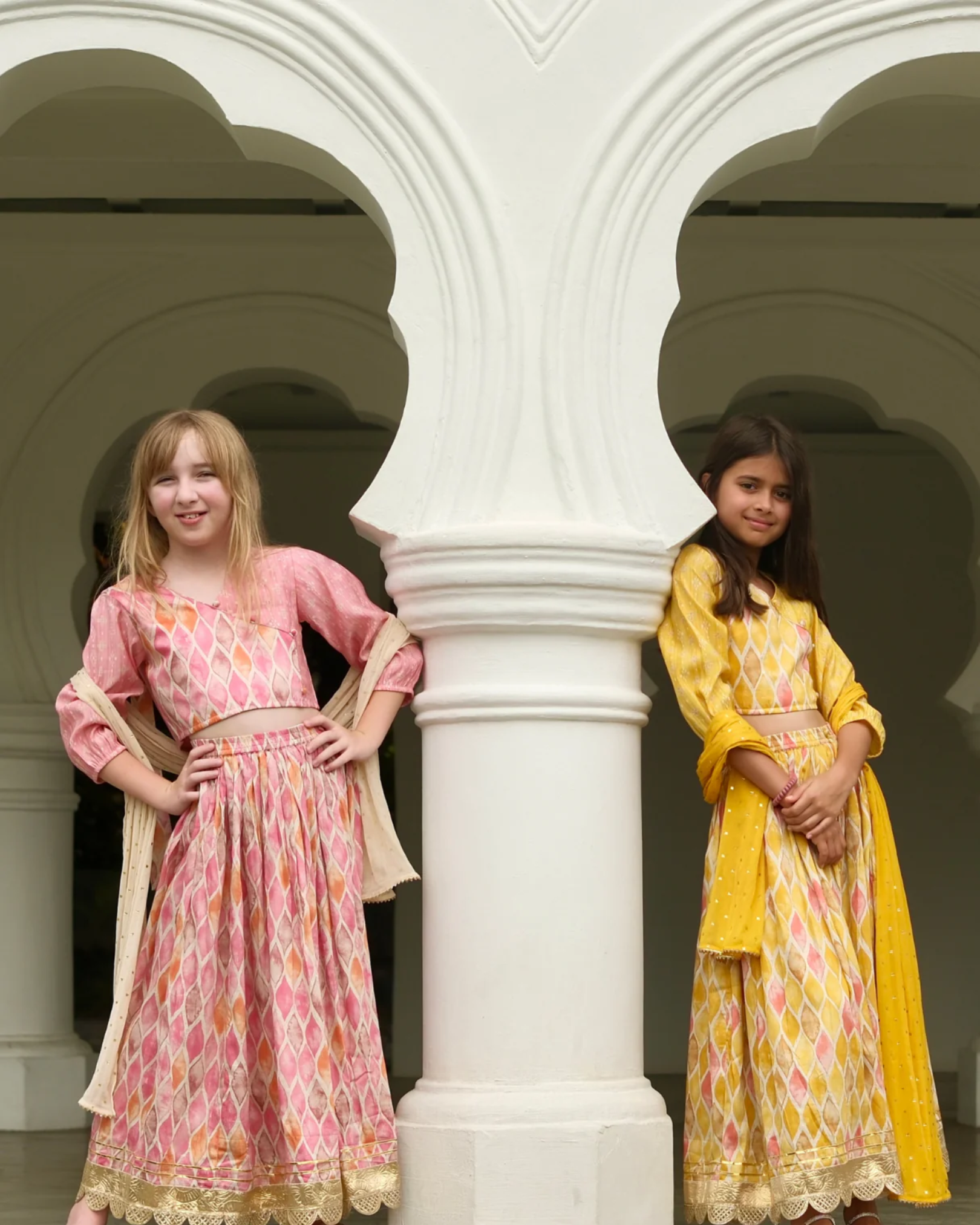 NIMBU | Rooh Pink Girls Lehenga Choli Set With Dupatta In Muslin Cotton