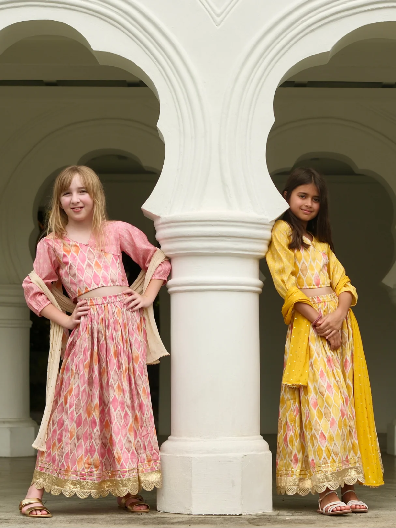 NIMBU | Rooh Pink Girls Lehenga Choli Set With Dupatta In Muslin Cotton