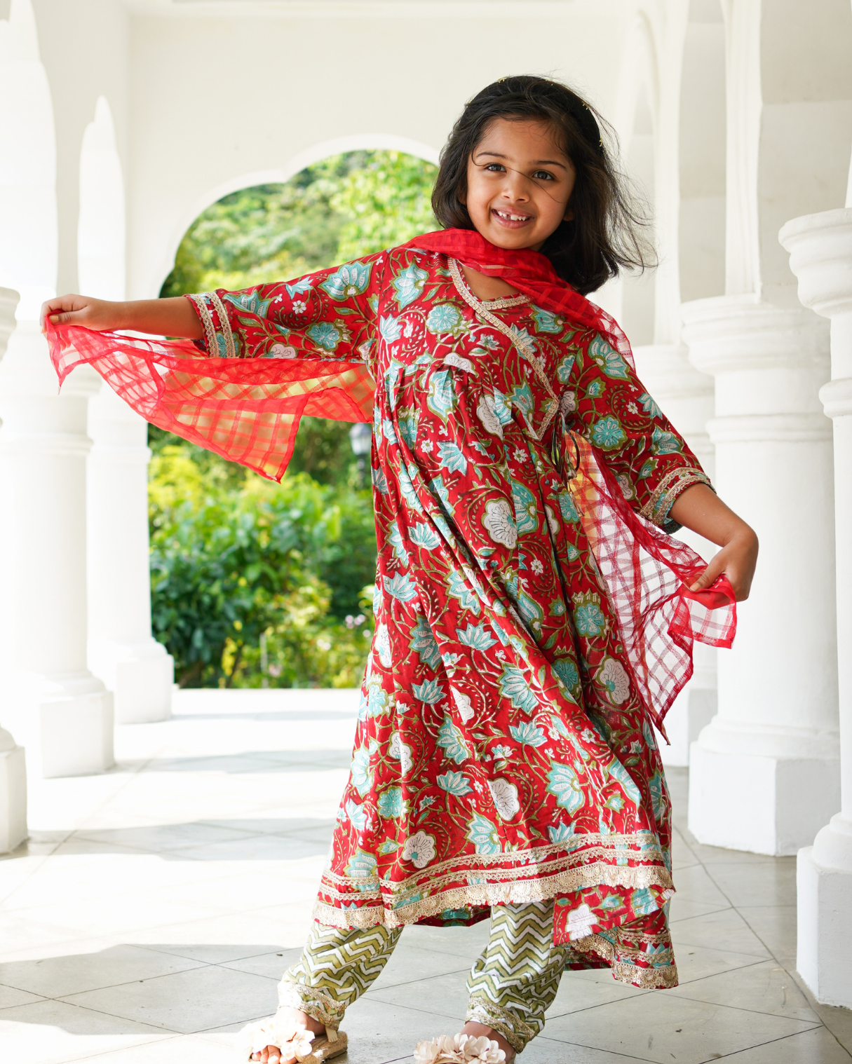 NIMBU | Reet Red Angarkha Anarkali With Pants