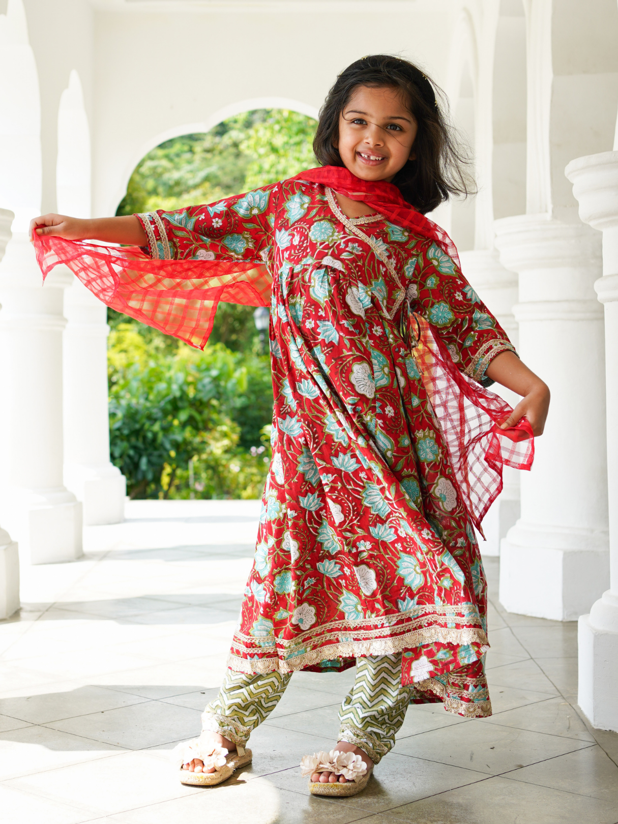 NIMBU | Reet Red Angarkha Anarkali With Pants