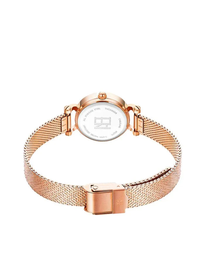 BLACK BY BLUE BRAVE | THCN Cยท I Eggshell White Dial Rose Gold Mesh Band Watch