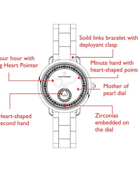 BLACK BY BLUE BRAVE | Cupid 28mm White Mother Of Pearl Dial Heart Shaped Hands Gold Bracelet Watch