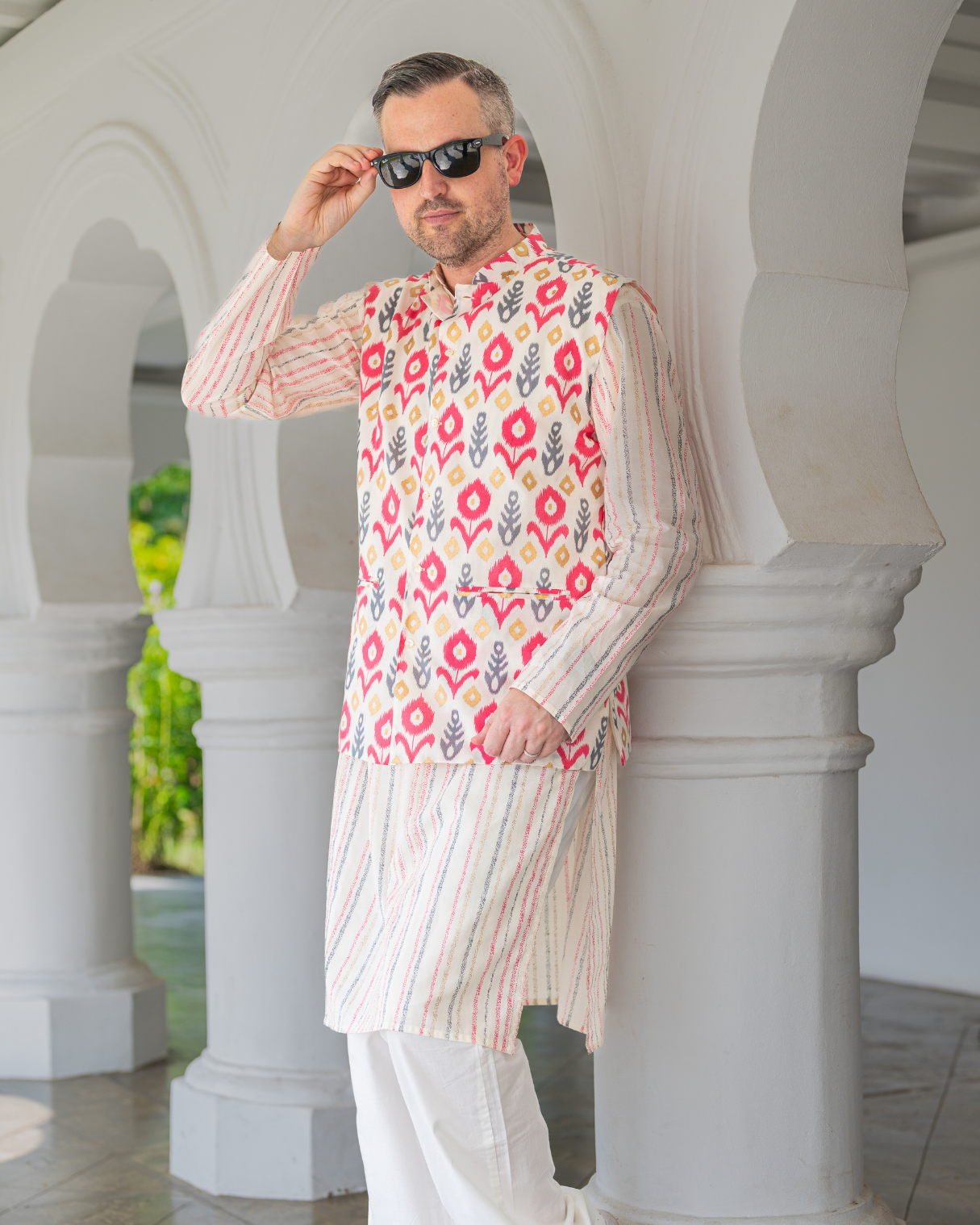 NIMBU | Gul Pink Men's Kurta Pajama Jacket Set in Cotton
