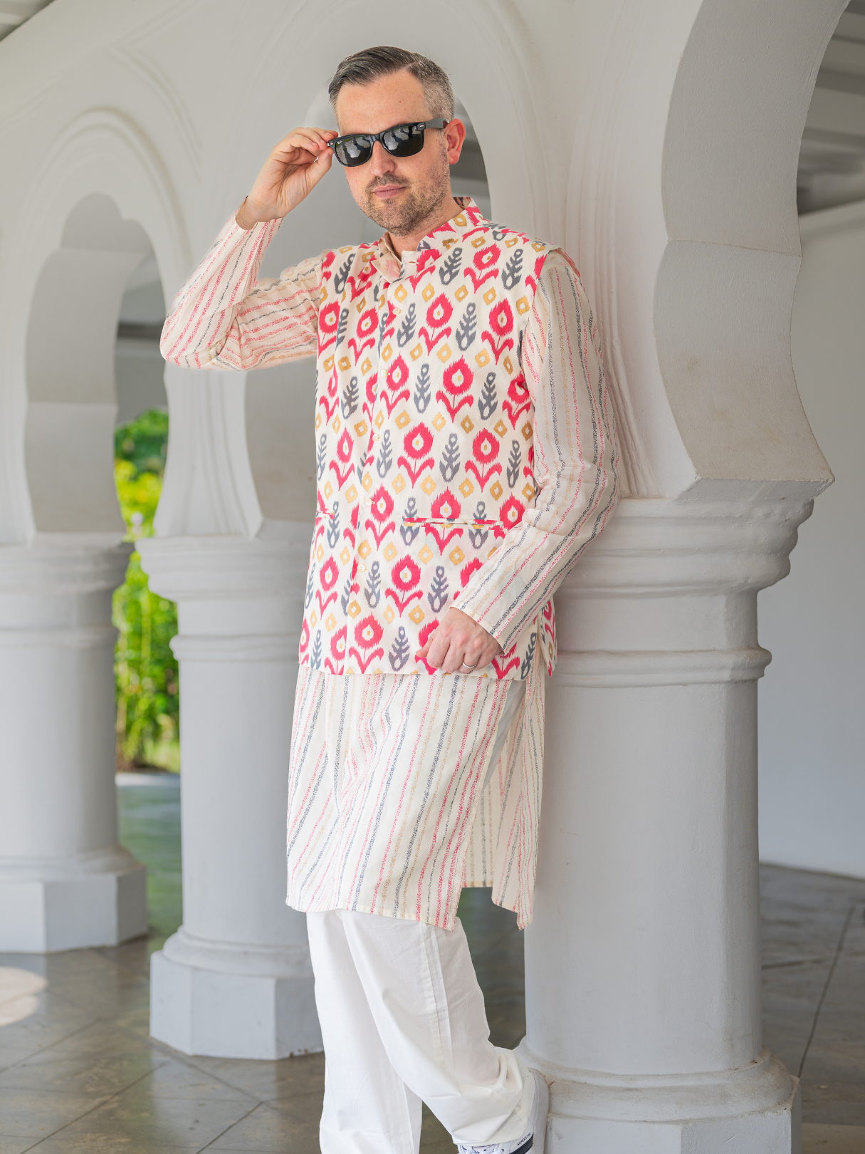 NIMBU | Gul Pink Men's Kurta Pajama Jacket Set in Cotton
