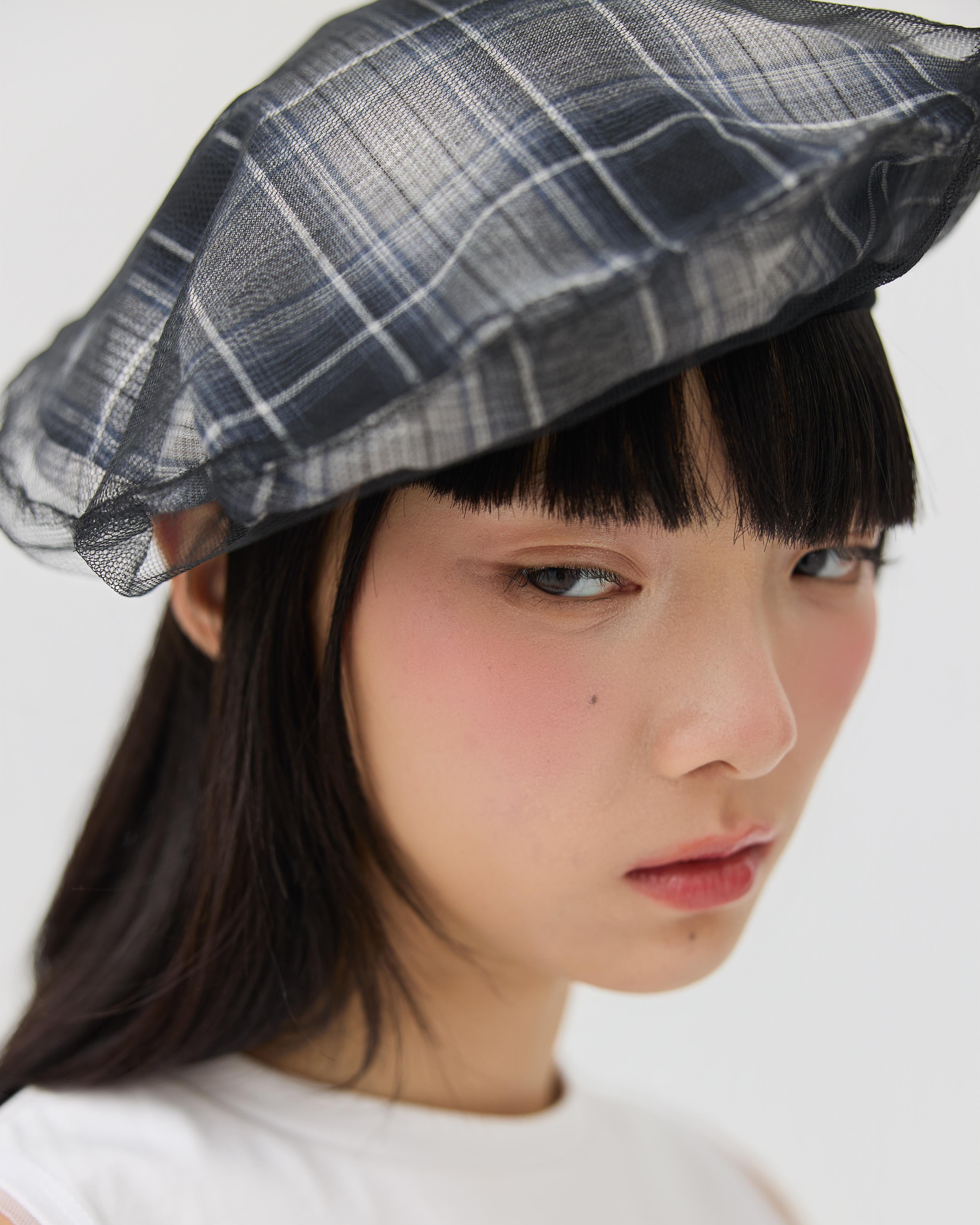 3EIGHTH | Kage Beret in Black Tartan Double Gauze