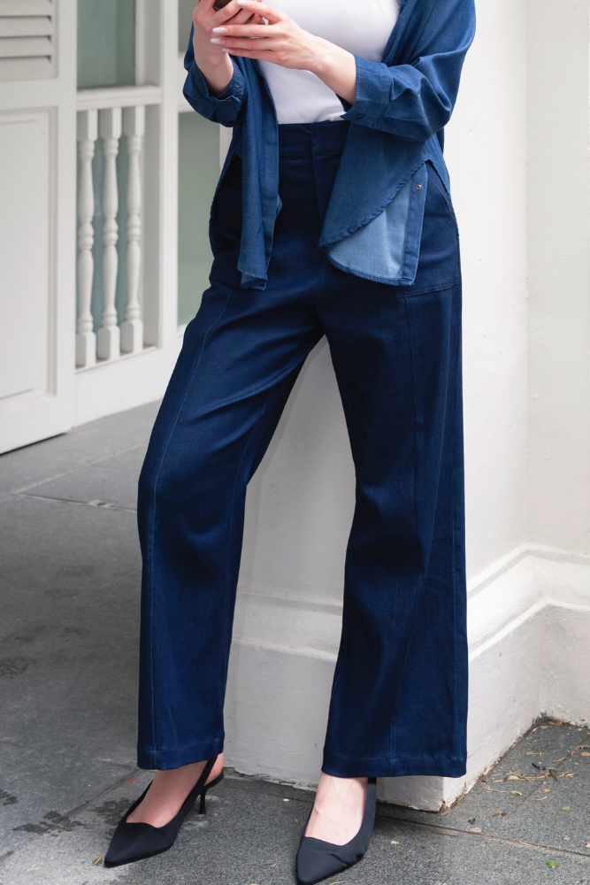 OLIVE BASICS | Jesse Wide-Leg Pocket Pants In Denim TENCEL