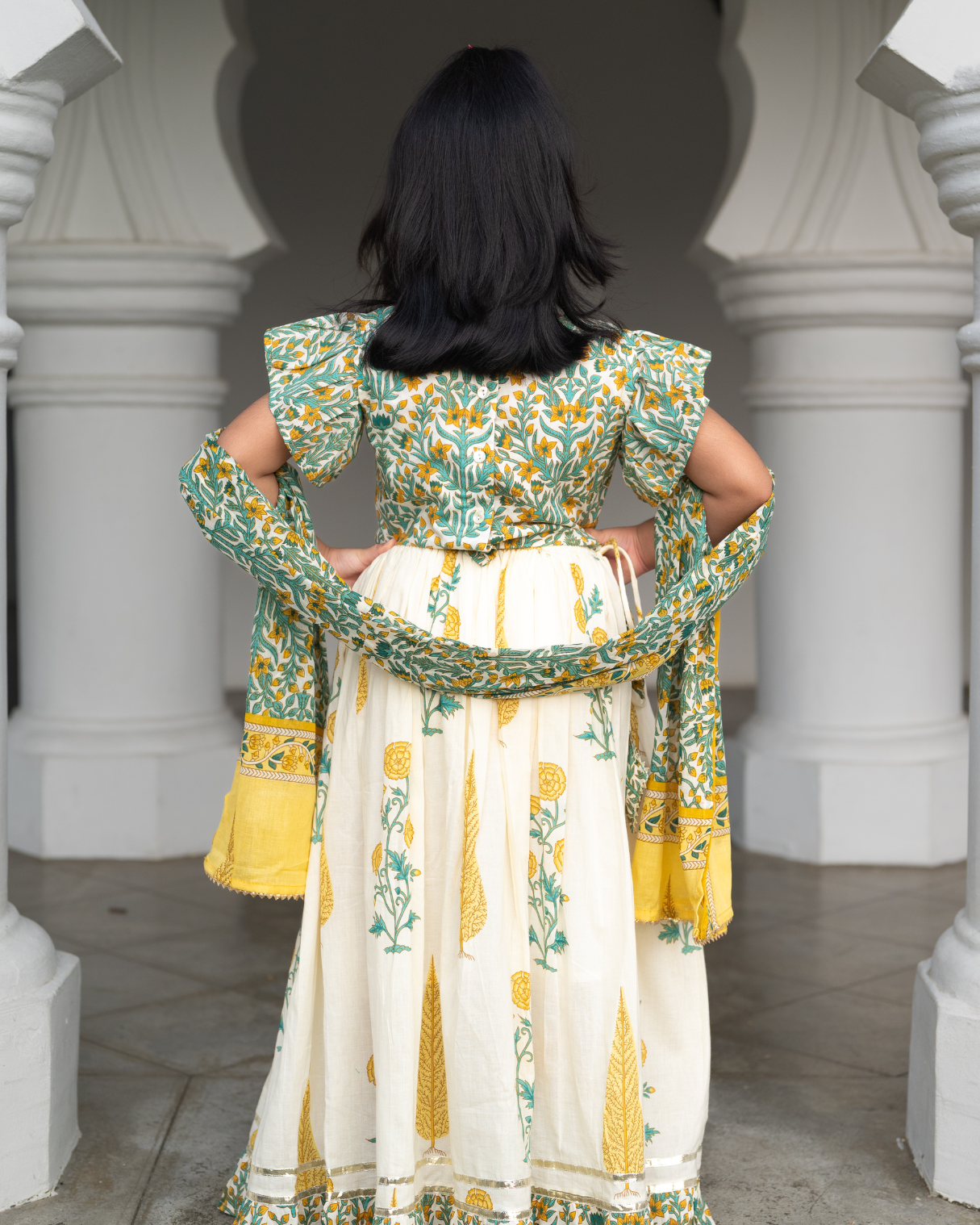 NIMBU | Mira Green Girls Lehenga Choli Skirt Top in Cotton