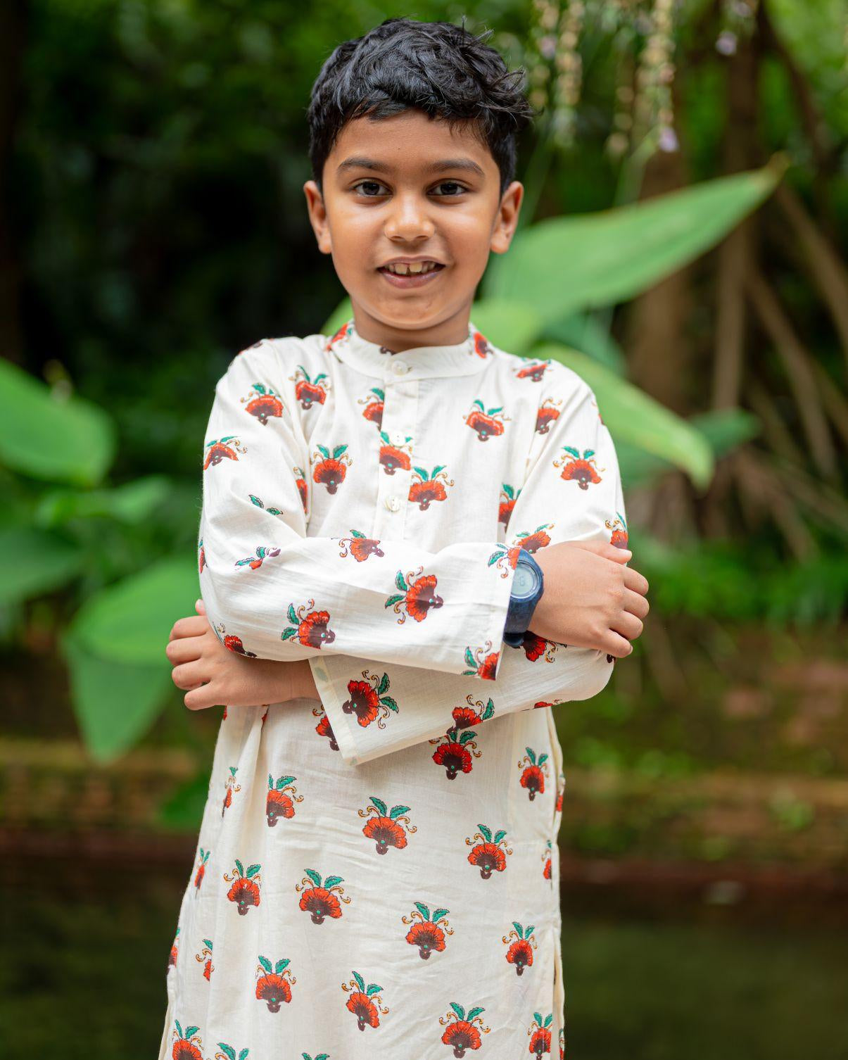 NIMBU | Rosa Boys Cotton Kurta Pajama Set In Off White