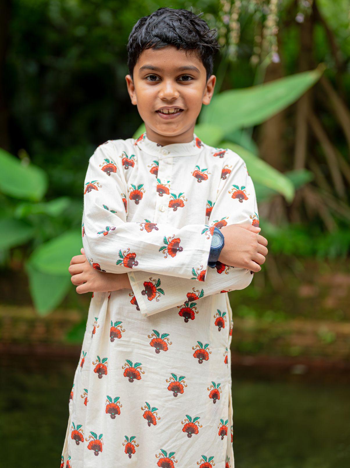 NIMBU | Rosa Boys Cotton Kurta Pajama Set In Off White