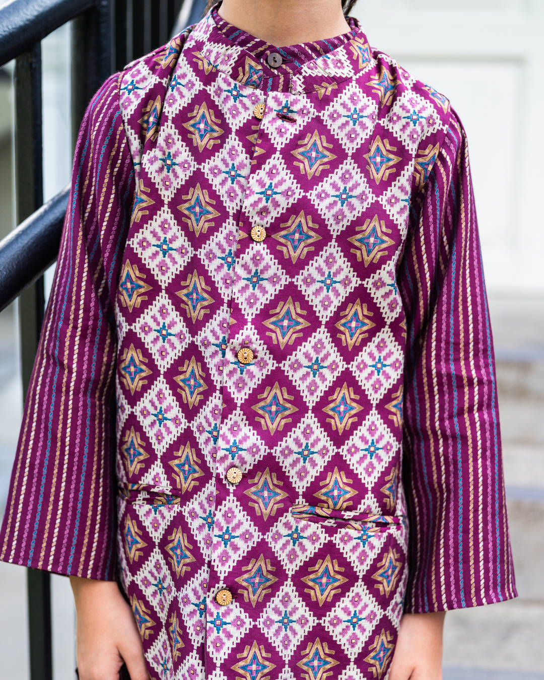 NIMBU | Tara Purple Boys Kurta Pajama Jacket in Muslin Cotton