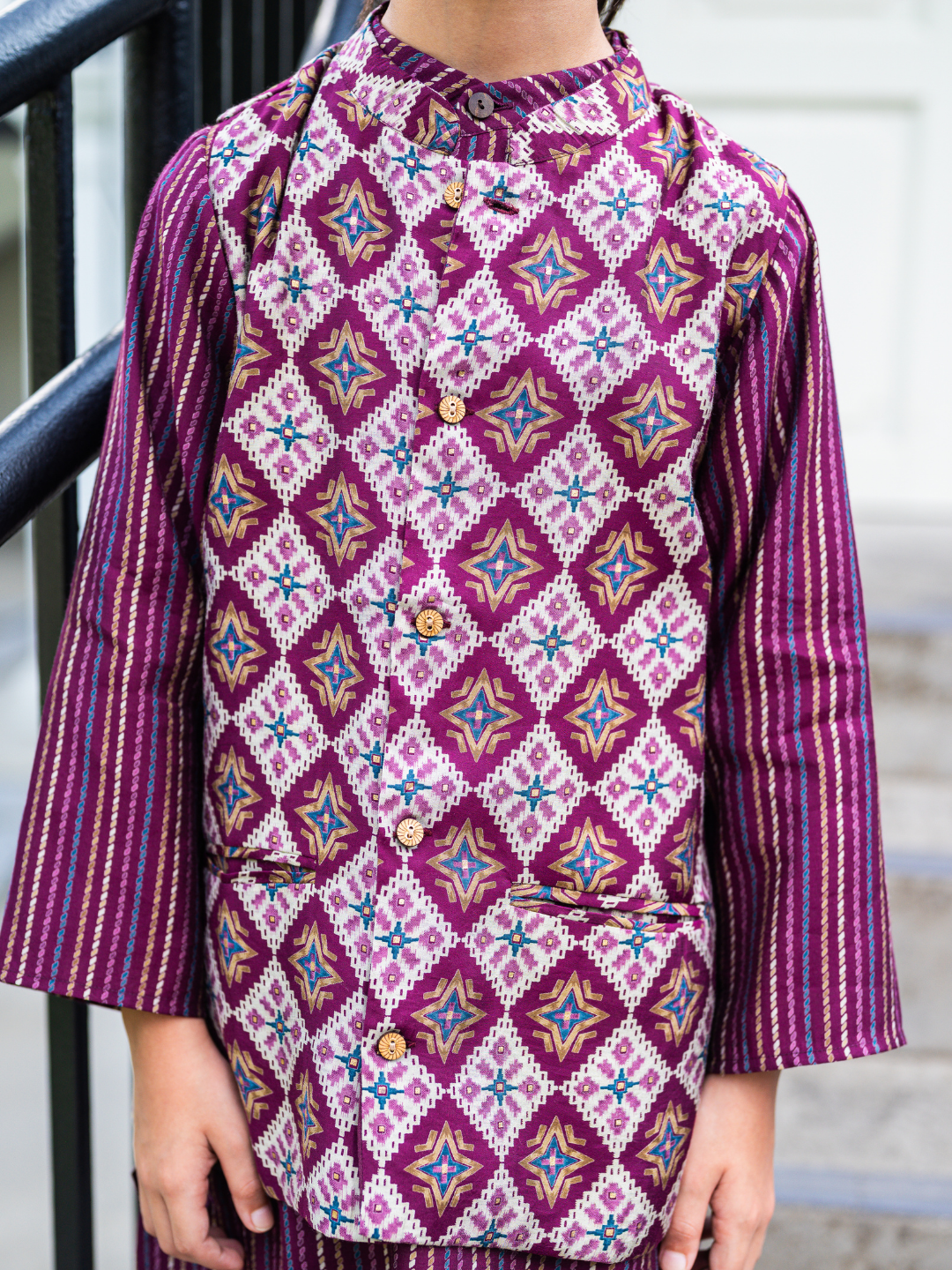 NIMBU | Tara Purple Boys Kurta Pajama Jacket in Muslin Cotton