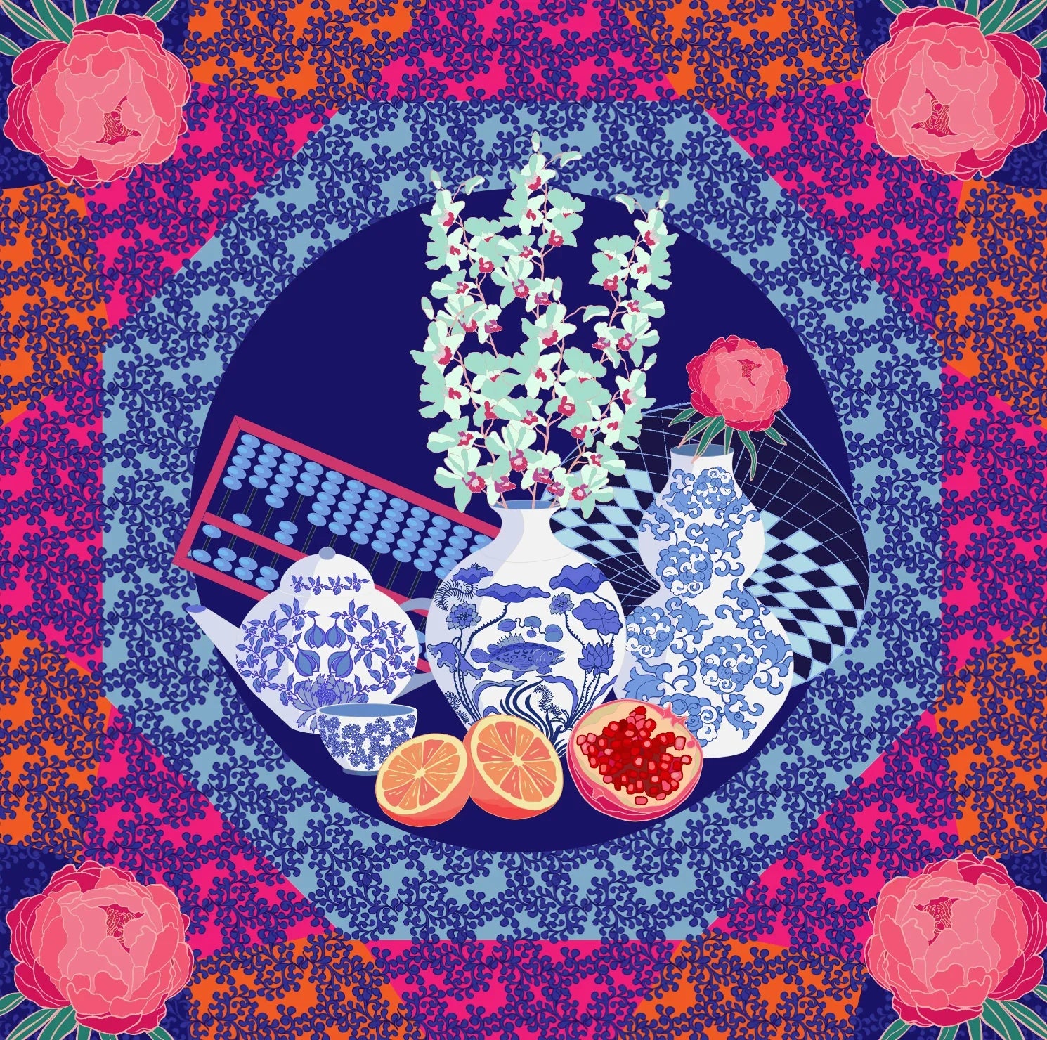 BINARY STYLE | Straits Chinoiserie Premium Silk Scarf