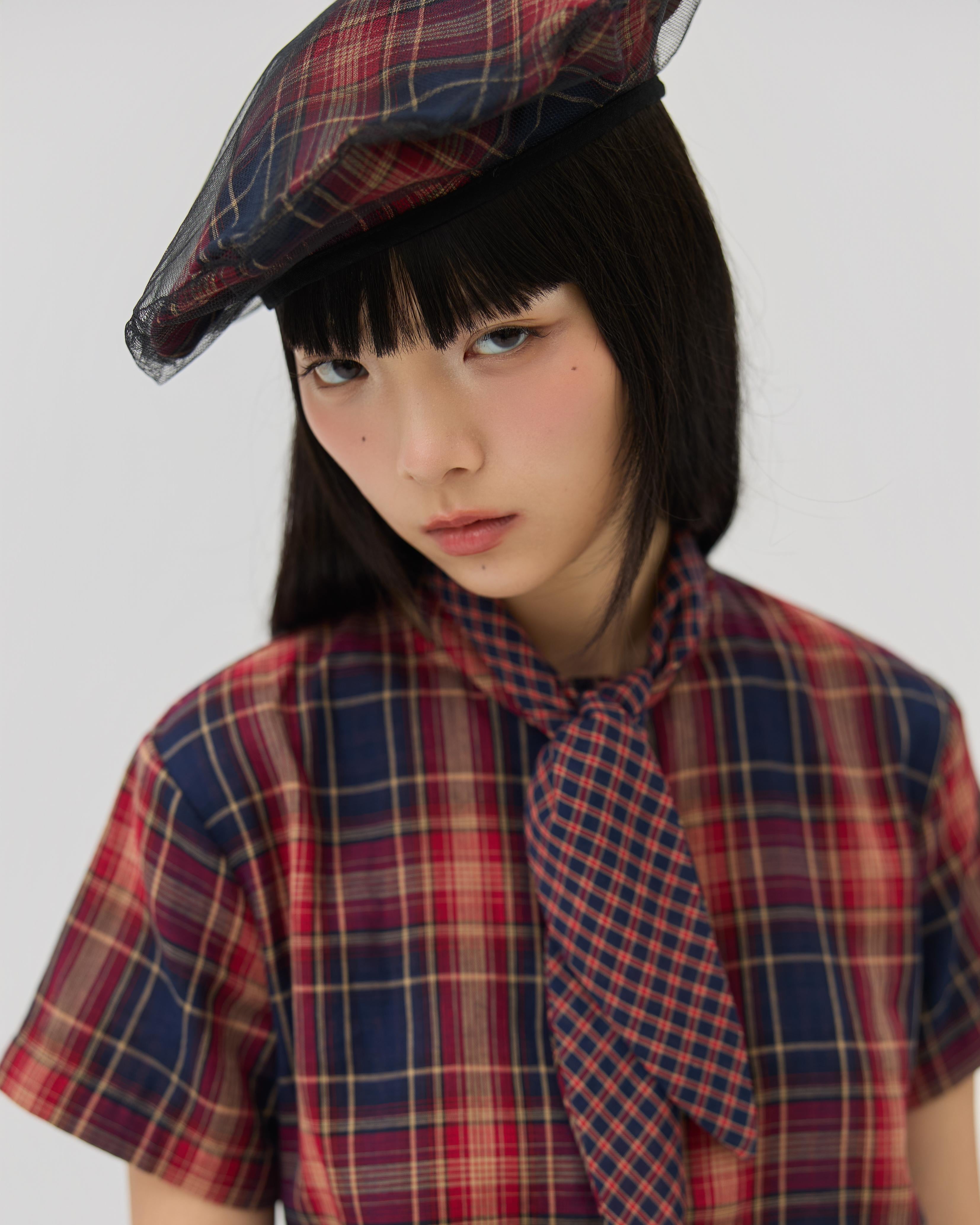 3EIGHTH | Kage Beret in Red Tartan Double Gauze