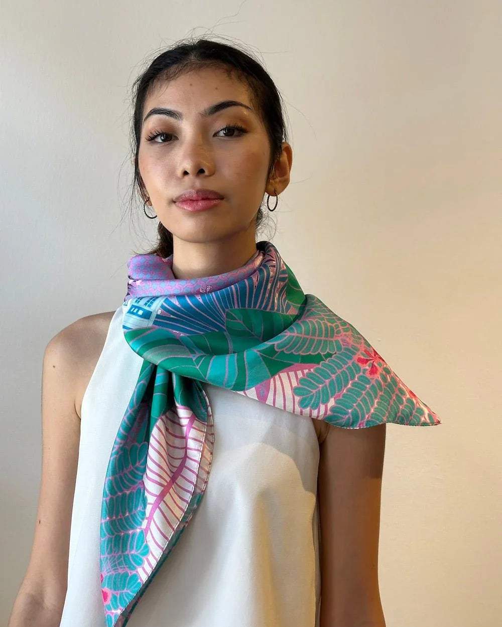 BINARY STYLE | Tropical Art Deco Silk Square Scarf 87x87cm