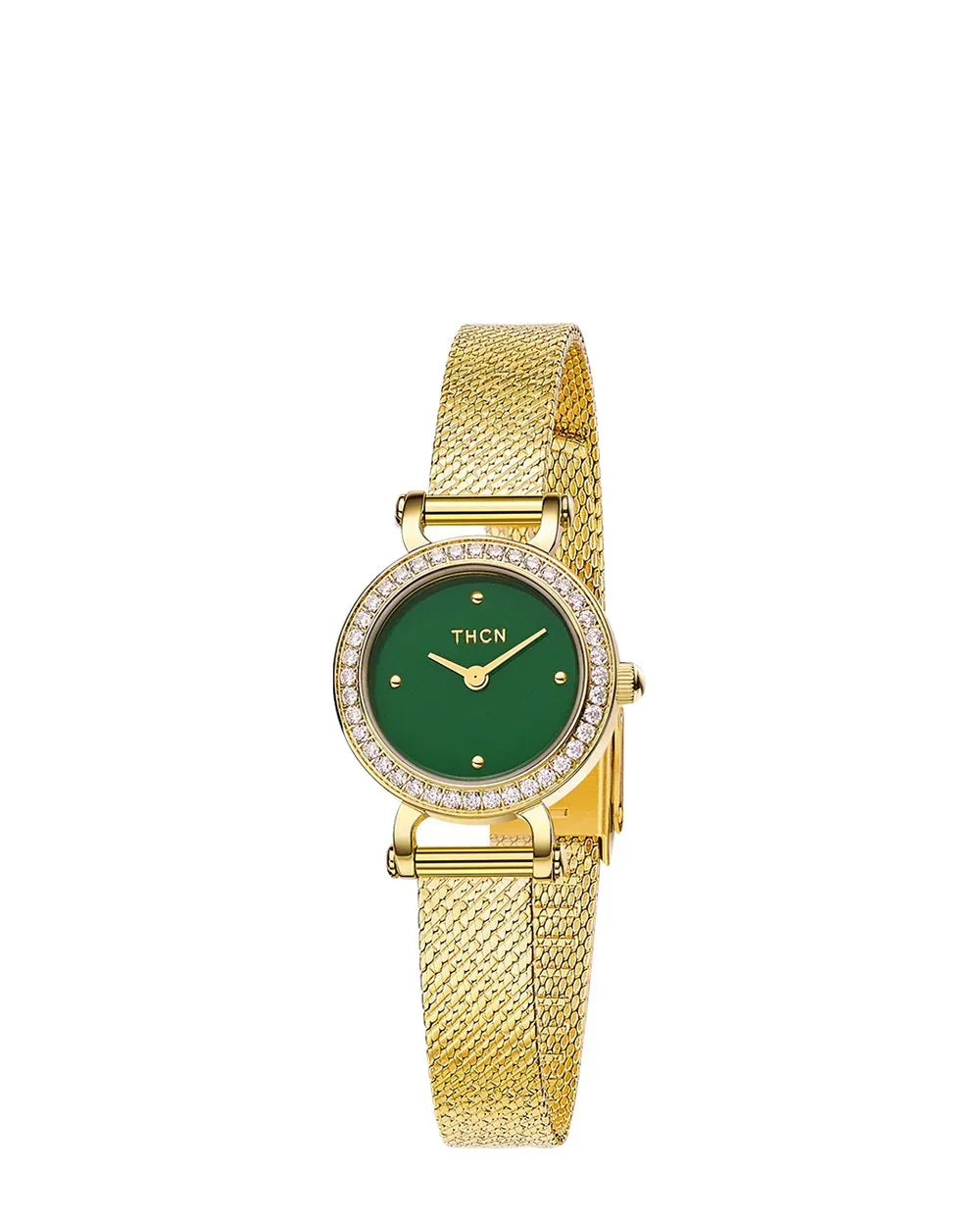 BLACK BY BLUE BRAVE | THCN Cยท I Eggshell Green Dial Gold Mesh Band Watch